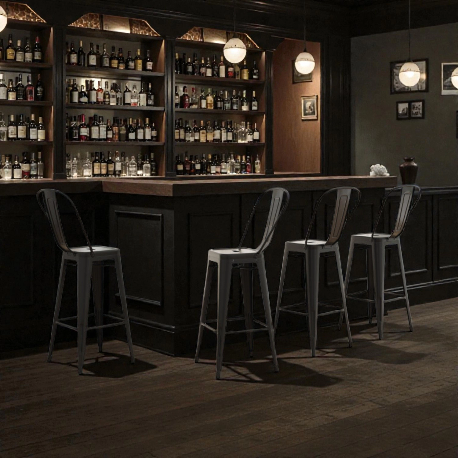 Hivvago Metal Bar Stools with Removable Backrests, Stackable Height Chairs - Set of 4
