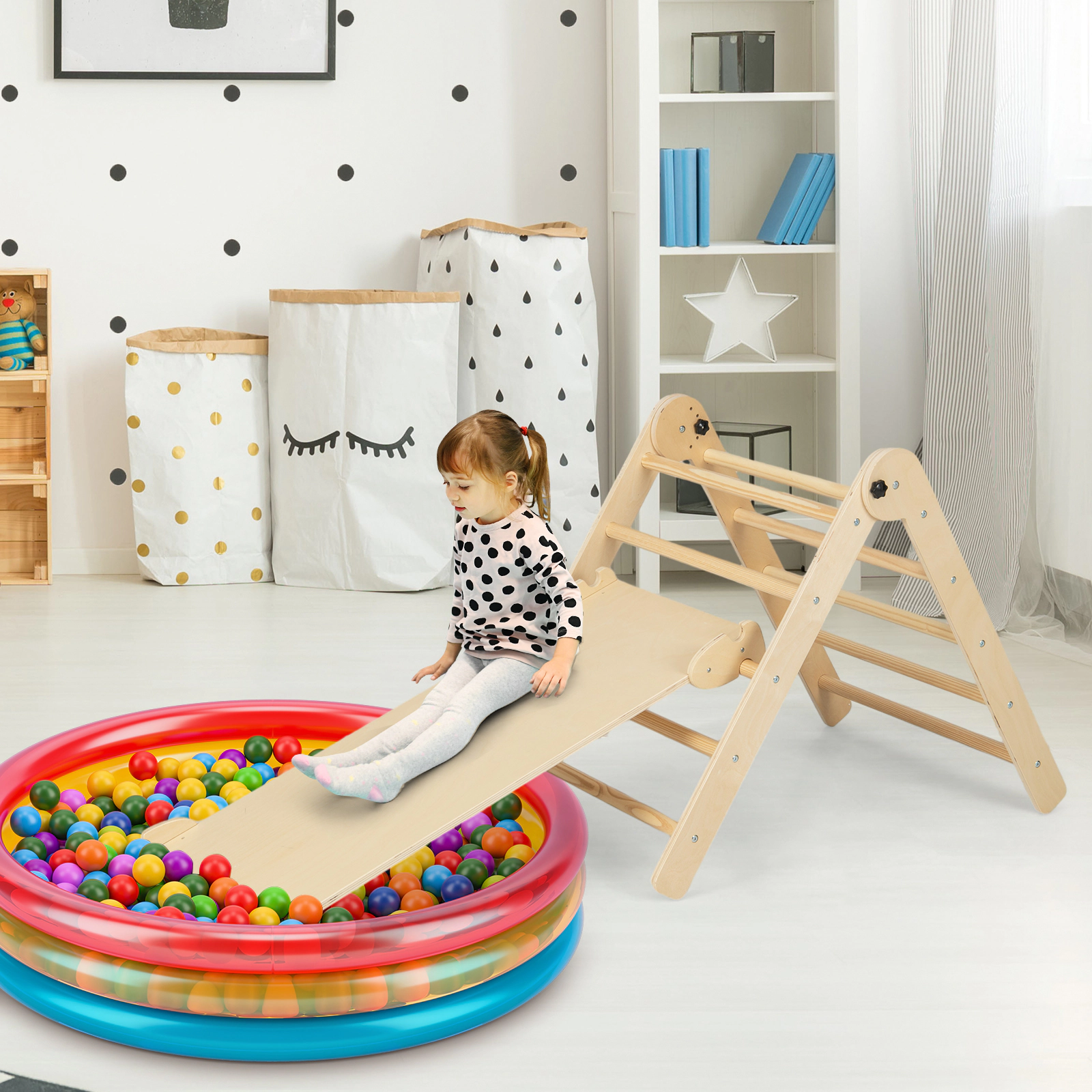LJG 3-in-1 Climbing Set Foldable and Adjustable Kids Triangle Set