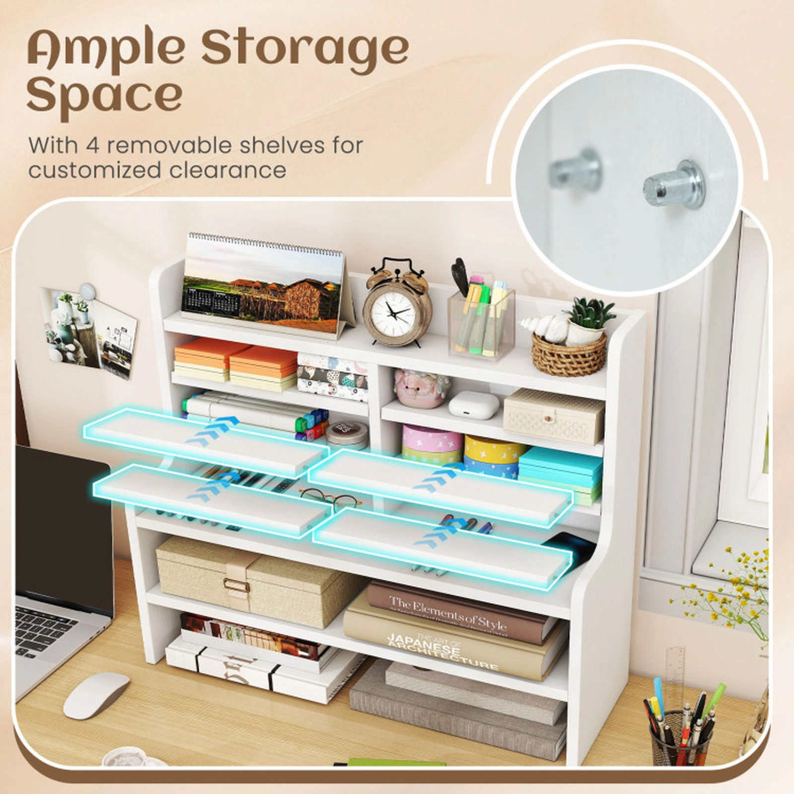 SUGIFT White 6-Tier Compact Storage Rack with 4 Removable Shelves for Craft Supplies