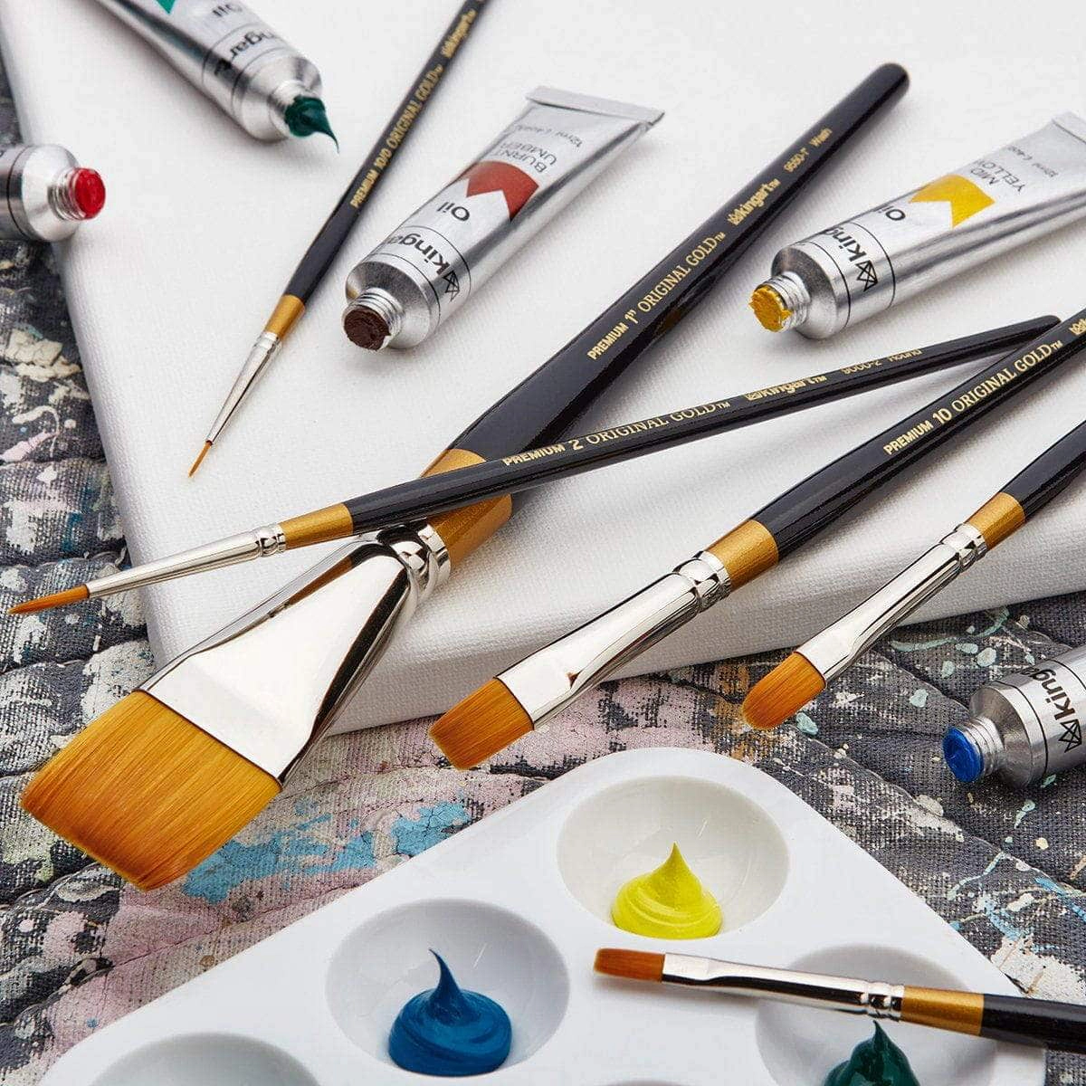 KINGART Original Gold Golden Taklon 12-Piece Multimedia Brush Set