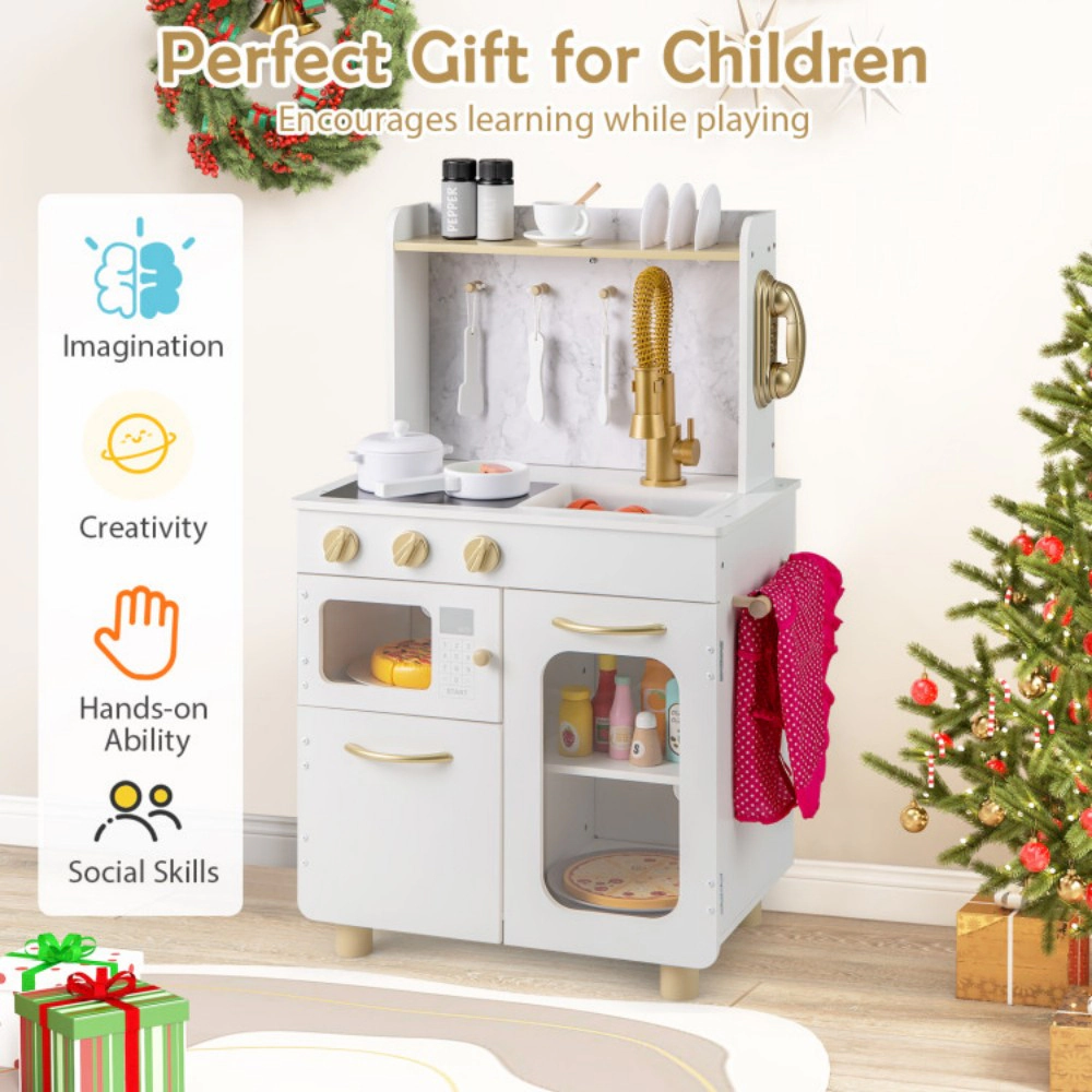 SUGIFT Kids Pretend Play Kitchen Set with Stoves Sink Telephone Microwave and Oven 32-in Tall Ages 3+ White