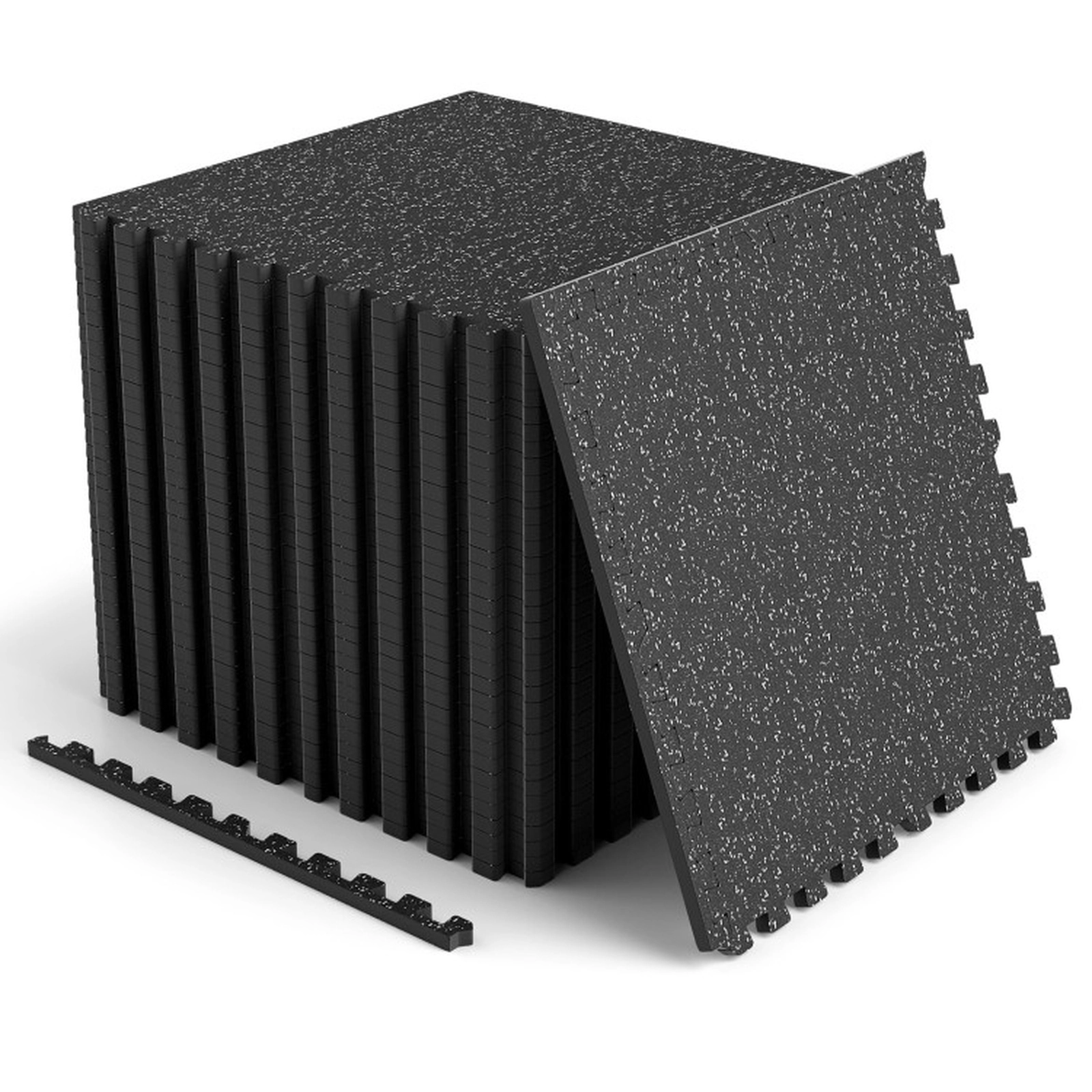 SUGIFT Black Set of 2 Rubber Top Interlocking Gym Floor Mats with 48 Borders 24-in W 24-in D 0.55-in H