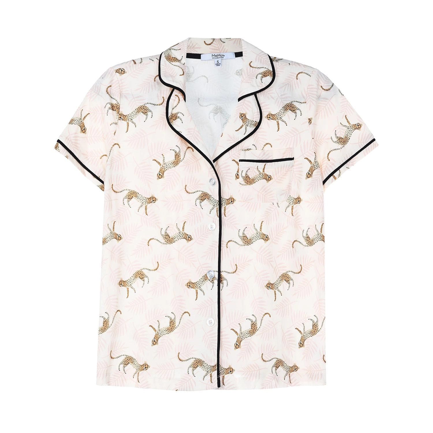 Women's Jungle Cat Notch Collar Cotton Blend Pajama Set