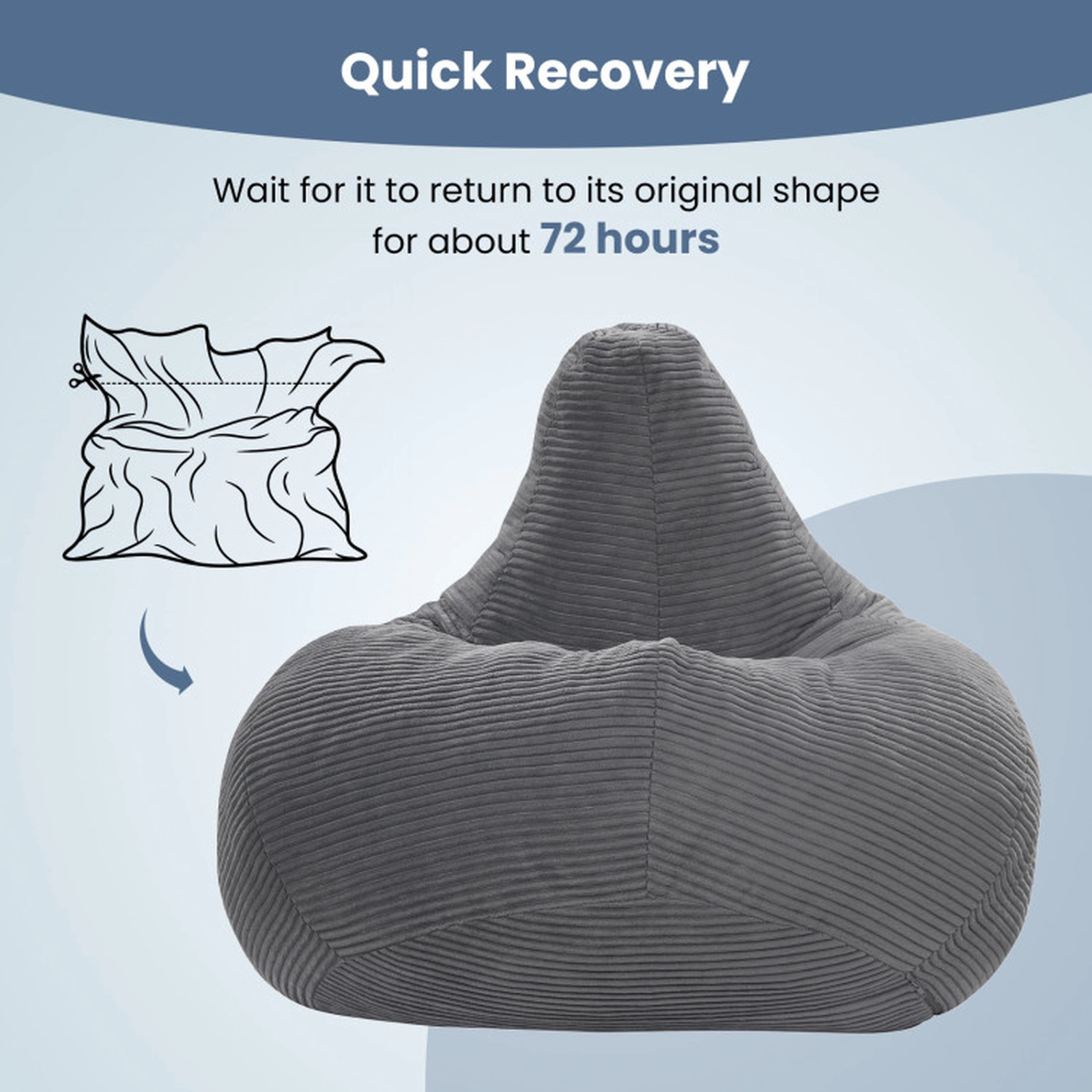 SUGIFT Adult Corduroy Bean Bag Sofa Chair Shredded Sponge Filling 330-lb Capacity 35 x 32 x 28-in 14-in Seat Dark Gray
