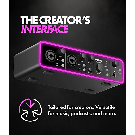 Movo Phantom Dual Channel USB/USB-C Audio Interface for Recording, Songwriting, Podcasting, Audio Production w/USB-C