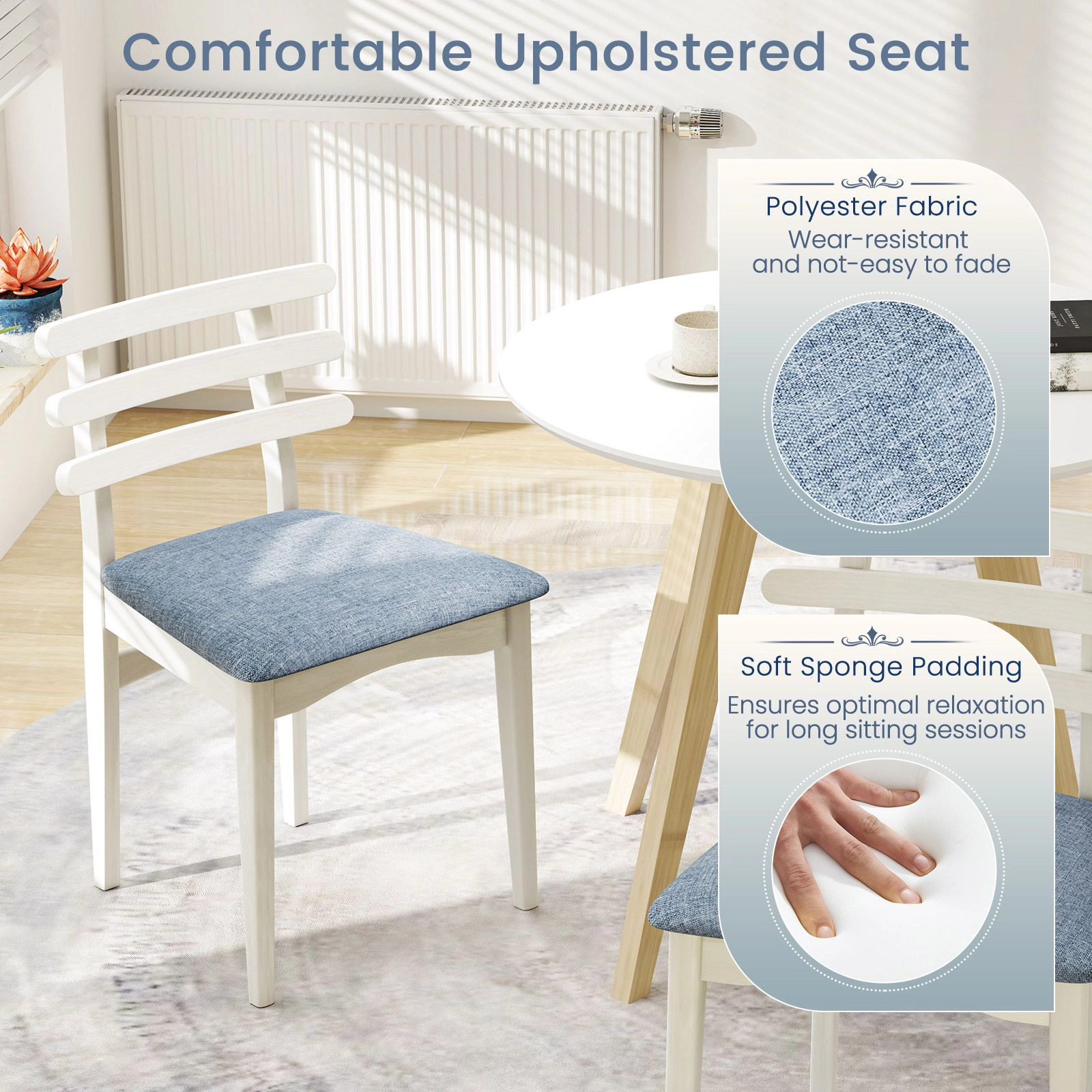 SlickBlue Kitchen Chairs, Upholstered Seat, Ladder Backrest, Rubber Wood, 2 Pack