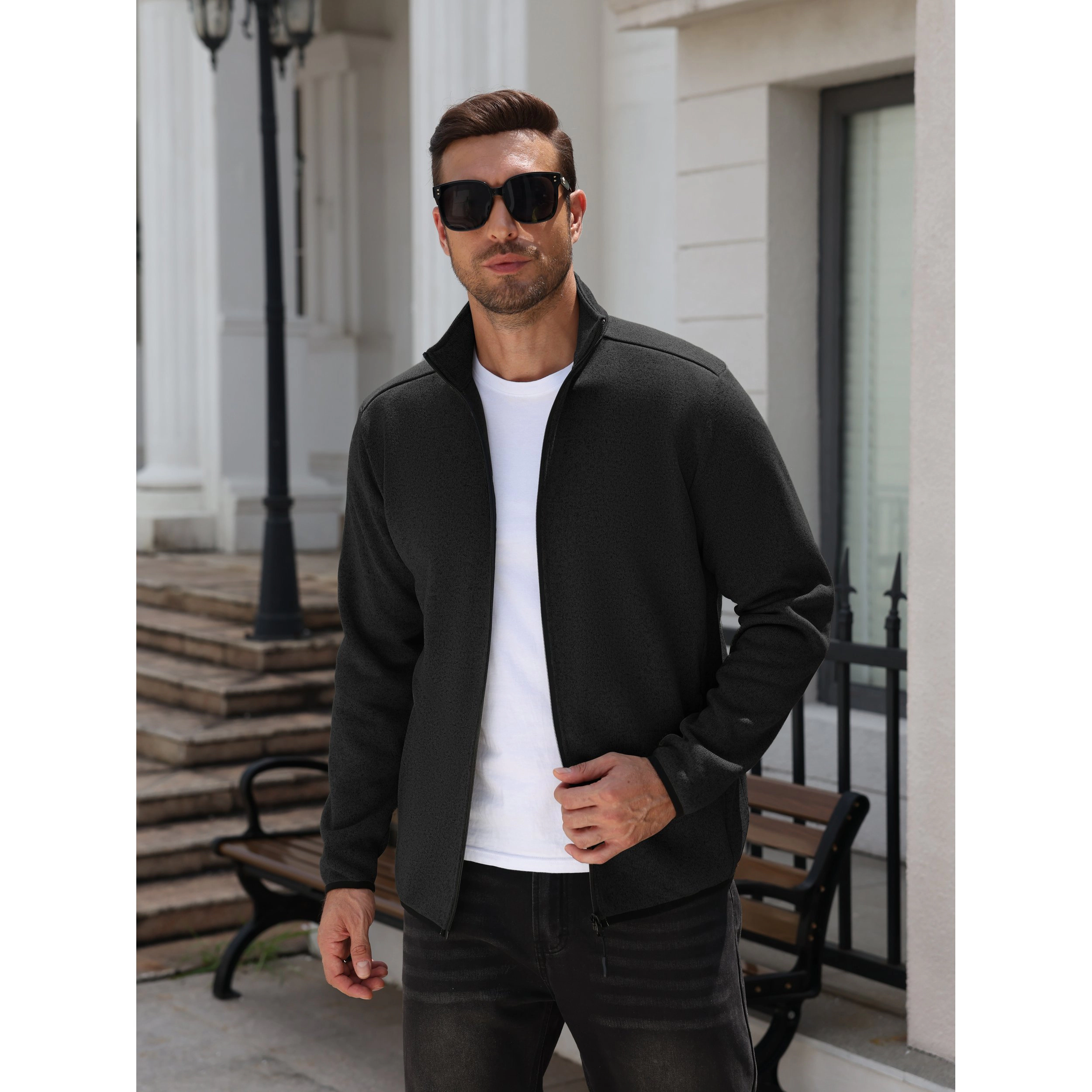 COOFANDY Men's Full Zip Knit Fleece Jacket with Pockets