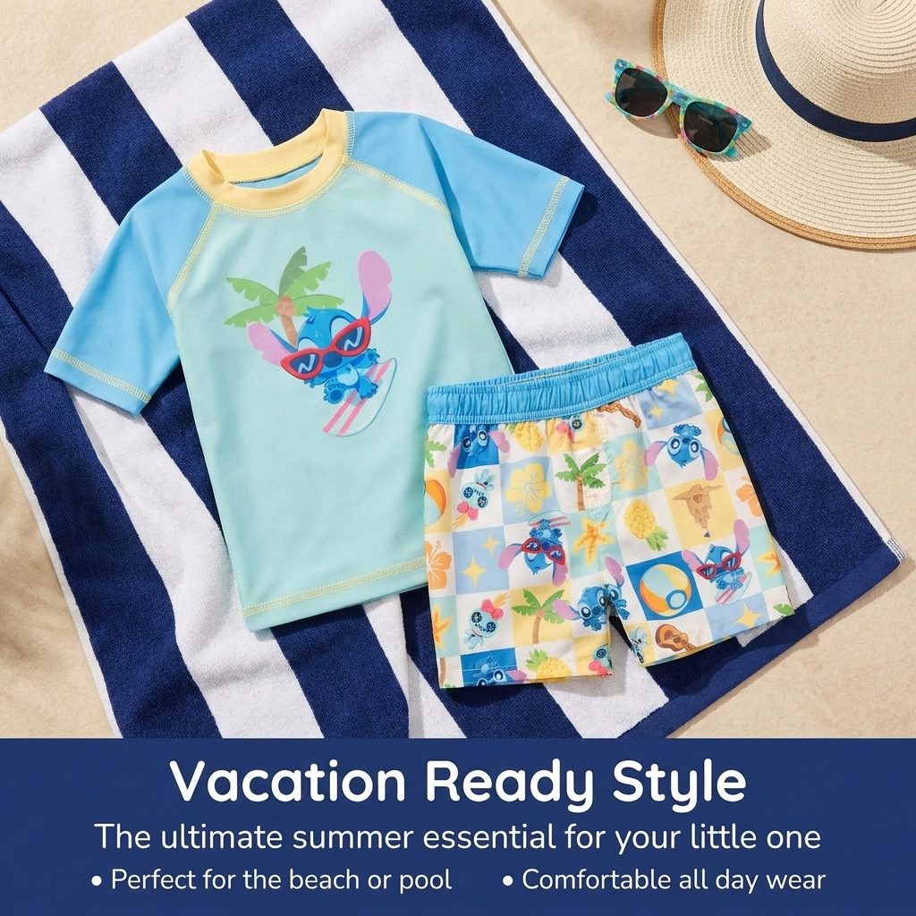 Disney Baby Boys' Swimwear 2-Piece Rash Guard and Swim Trunks Set
