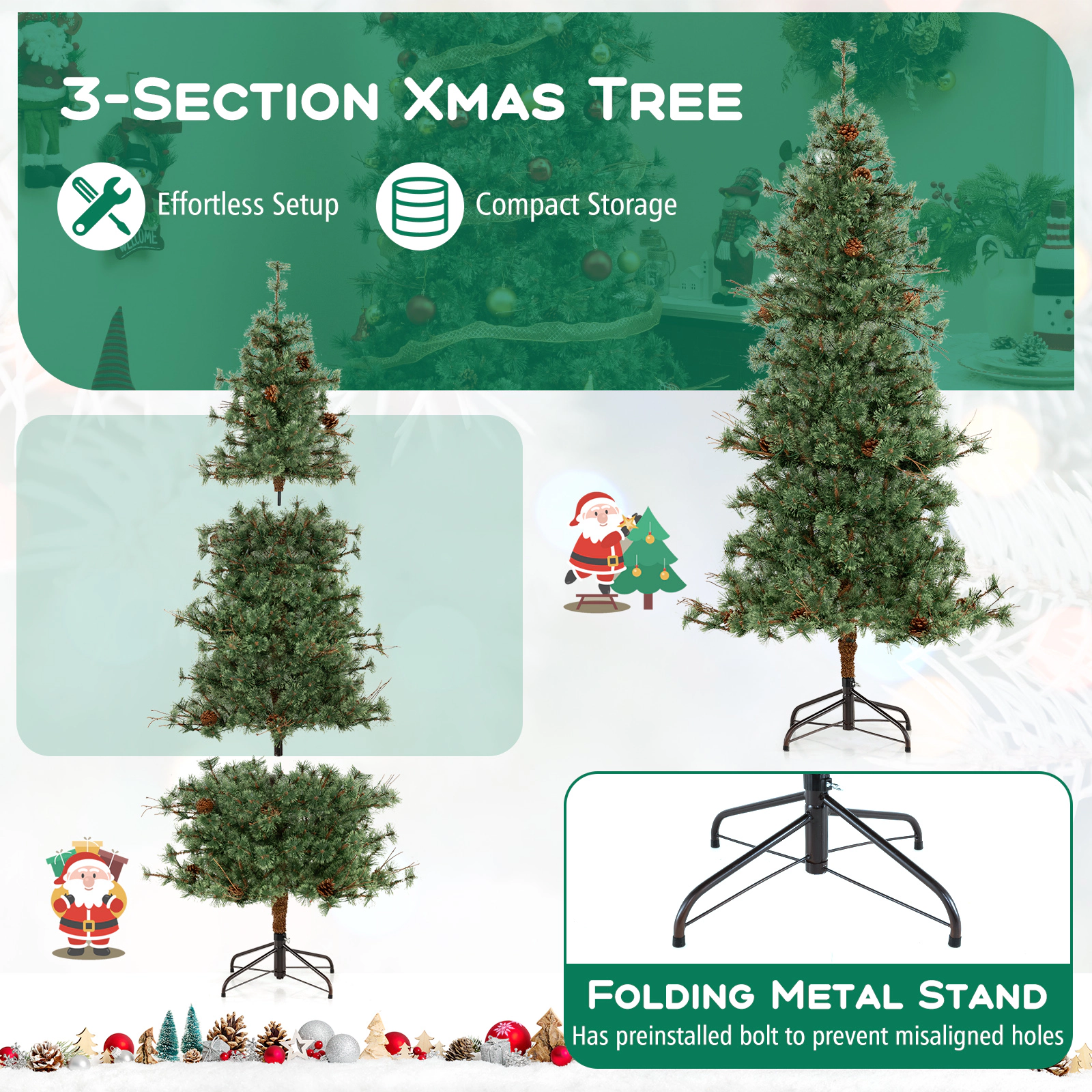 SlickBlue Pre-Lit Christmas Tree with Warm White LED Lights & Pine Cones