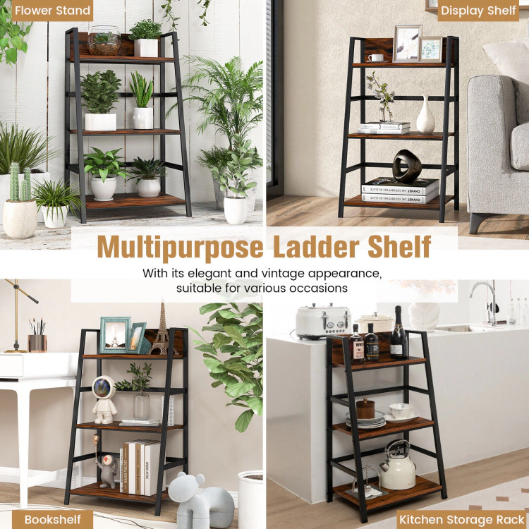 Hivvago 3-Tier Ladder Industrial Bookshelf with Metal Frame