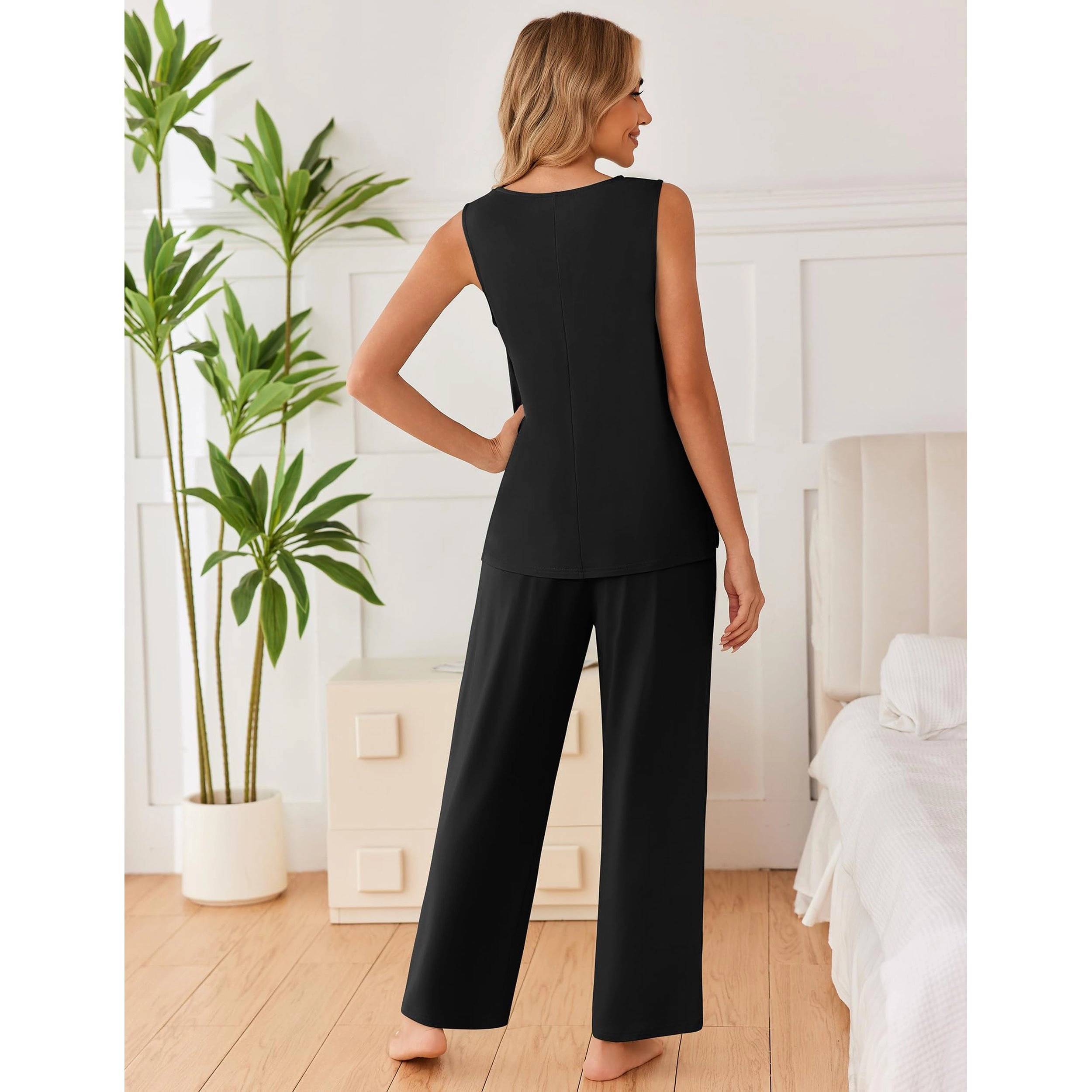 Ekouaer Womens Pajamas Set Sleeveless Lounge Sets Comfy Tank Top and Pants V Neck Sleepwear