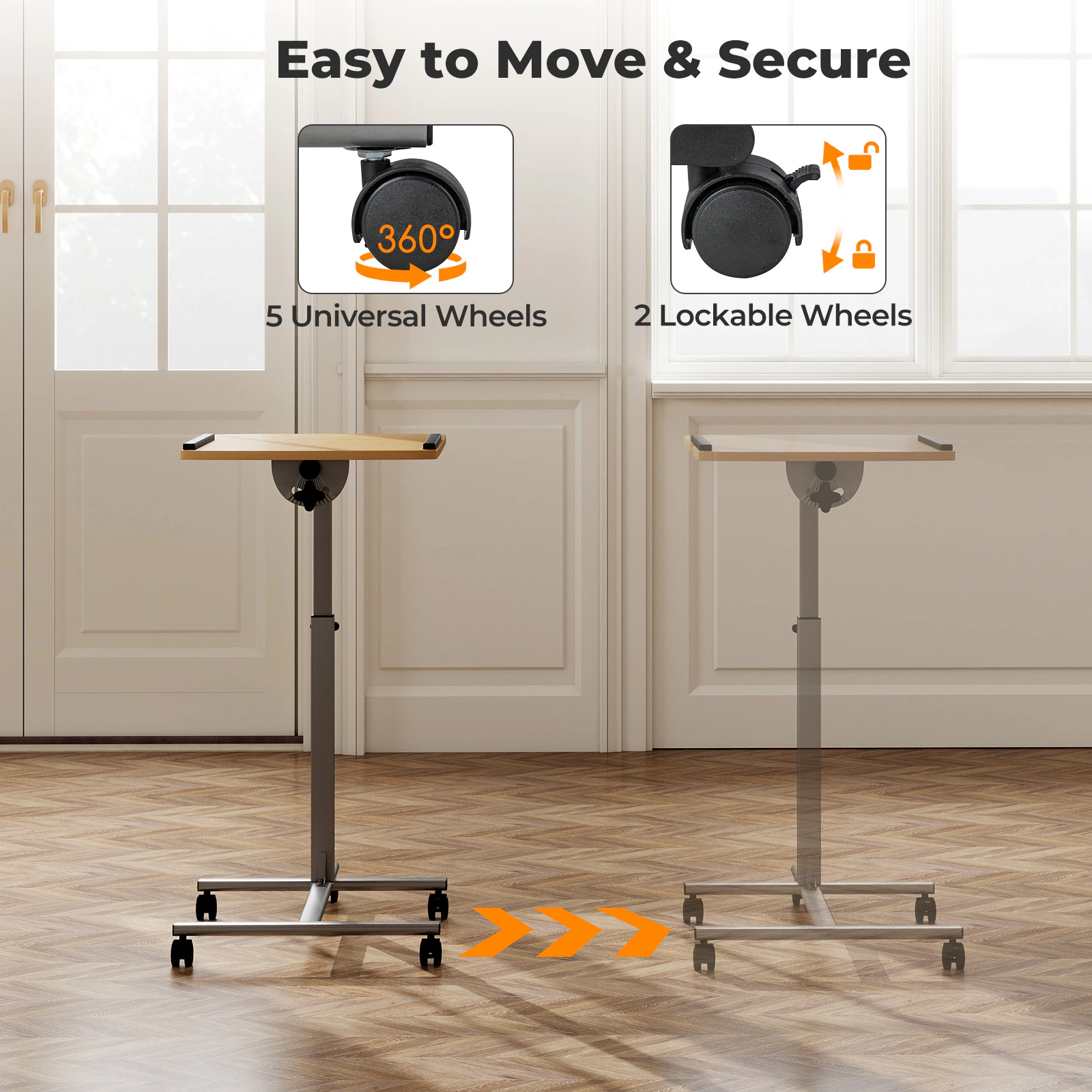 SUGIFT 23.5-in 5-Level Height Adjustable Rolling Laptop Table with Tilting Top Steel Frame and Lockable Wheels