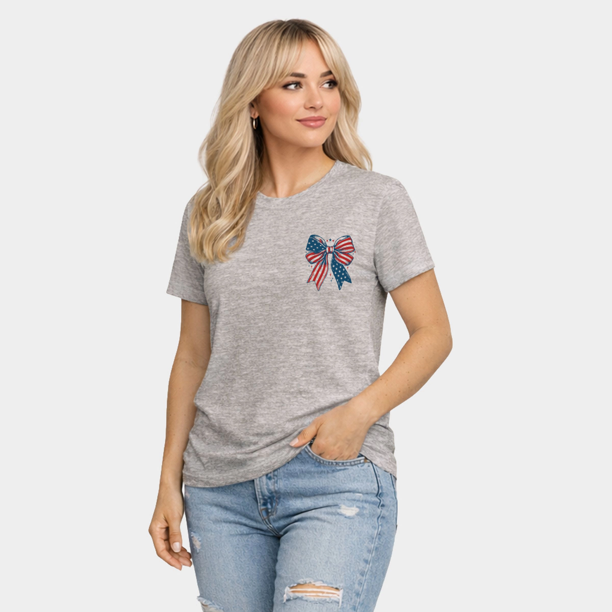 Simply Sage Market - Patriotic Bow Stars Women's Short Sleeve Graphic T-Shirt