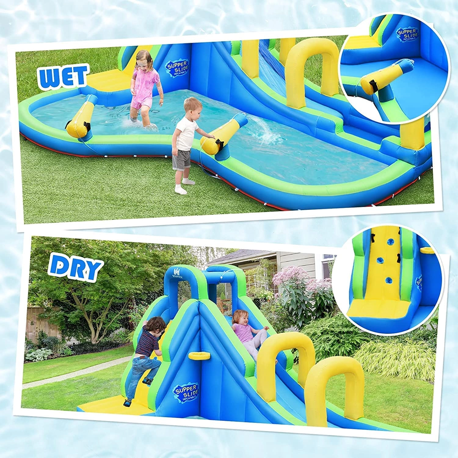 LJG Kids Multifunctional Inflatable Water Bounce with 735W Blower