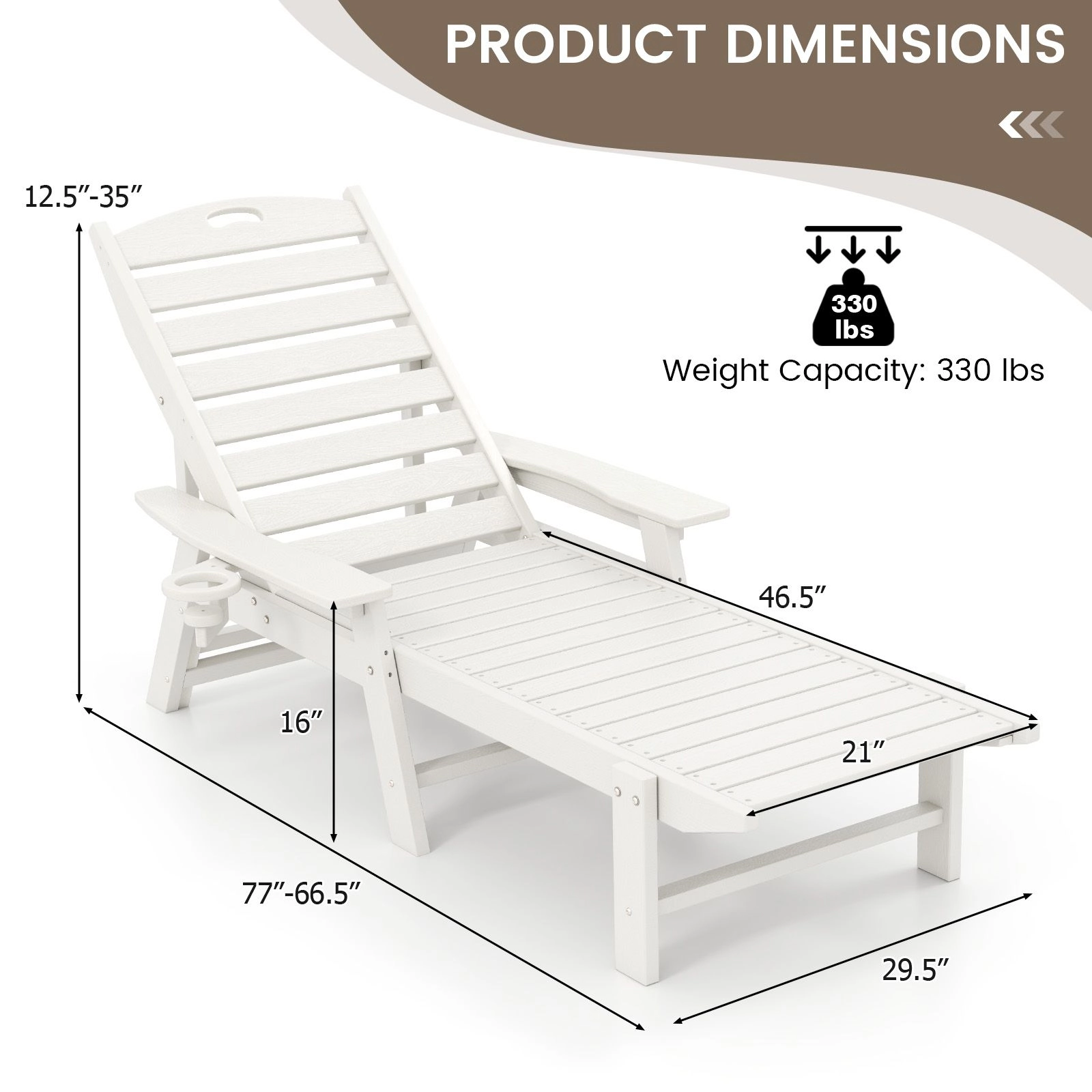 SlickBlue 4-Position HDPE Patio Chaise Lounge with Cup Holder