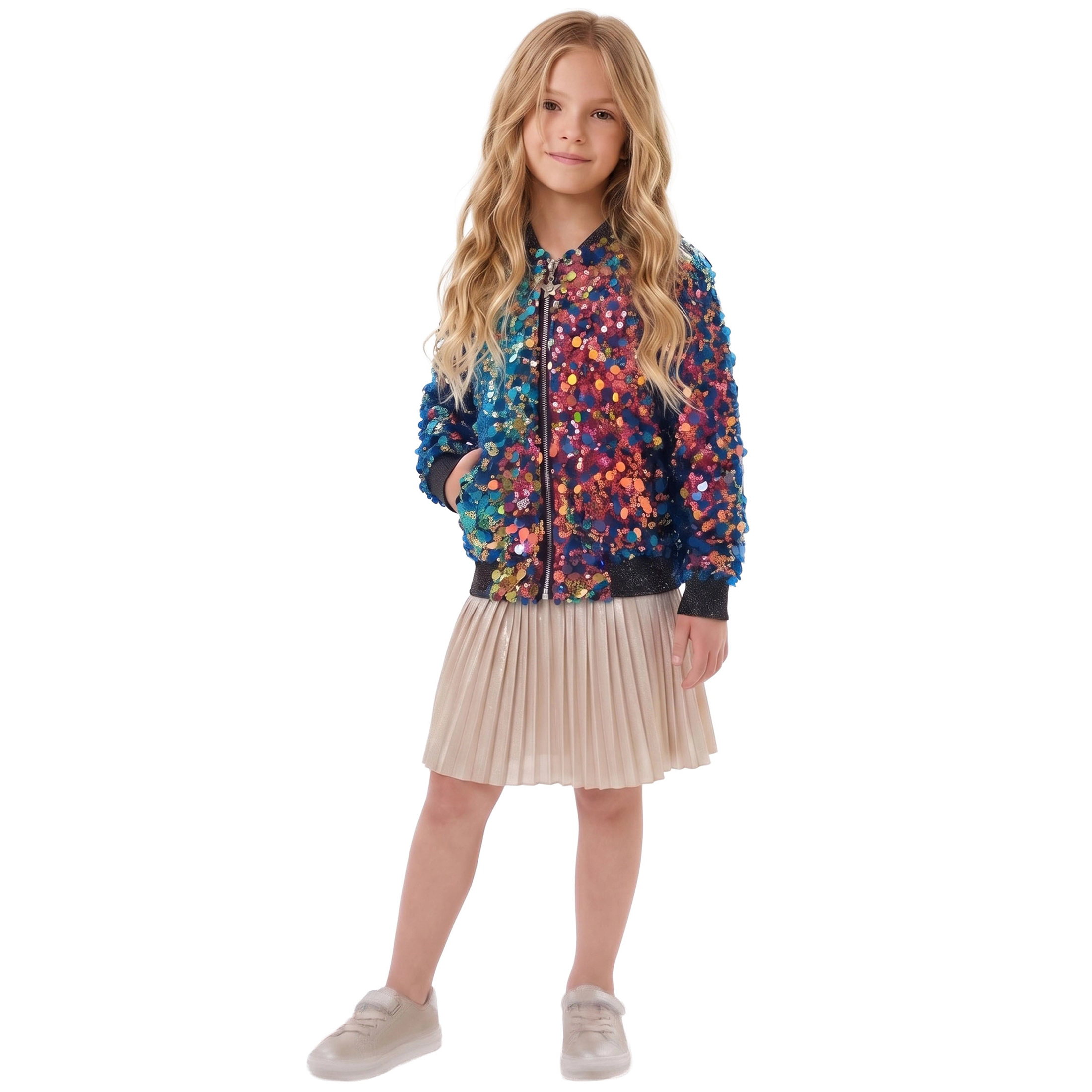 2Bunnies Girls' Fiesta Glow Sparkle Sequin Holiday Party Bomber Jacket