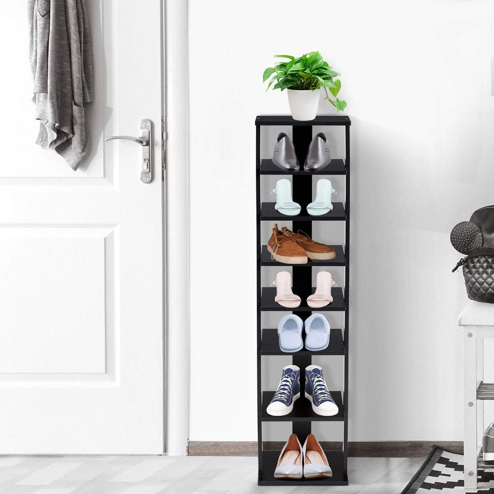SUGIFT 7-Tier Free Standing MDF Shoe Rack Storage Shelves 43.5-in Tall Black