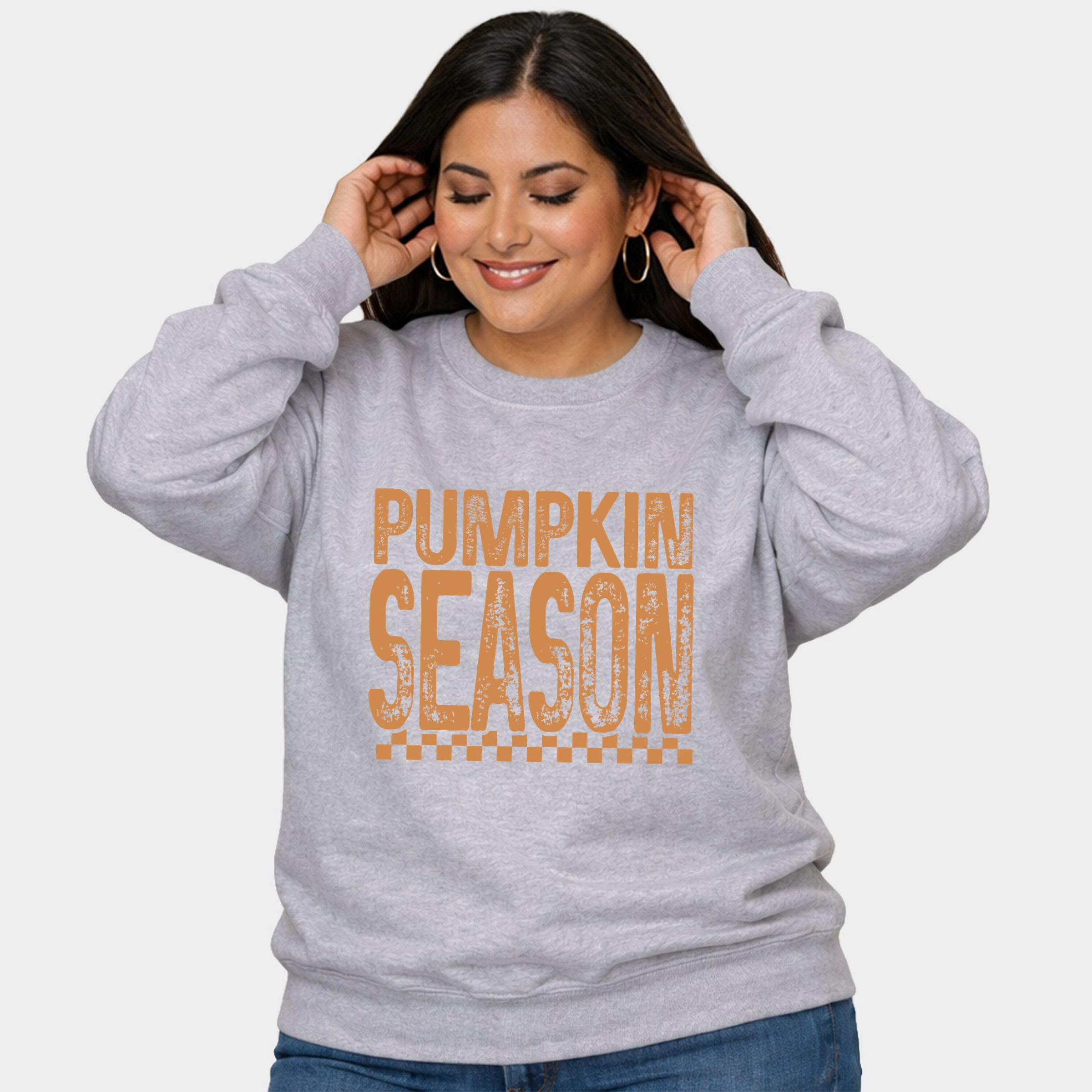 Simply Sage Market - Women's Plus Sized Graphic Sweatshirt Pumpkin Season Checkered Distressed