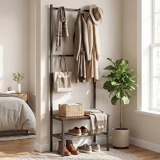 Hivvago 3-in-1 Hall Tree Coat Rack with Storage Bench