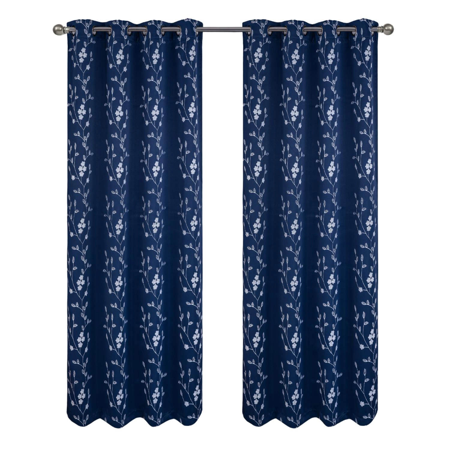 RT Designer Collection Lilian Embroidered Blackout Luxurious Decorative Grommet Curtain Panel 54" x 84" Navy