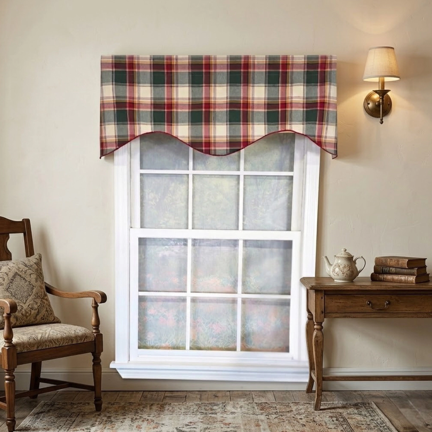 RLF Home Cabin Plaid Cornice Window Valance 100% Cotton Lined Rod Pocket 50" x 17" Multi