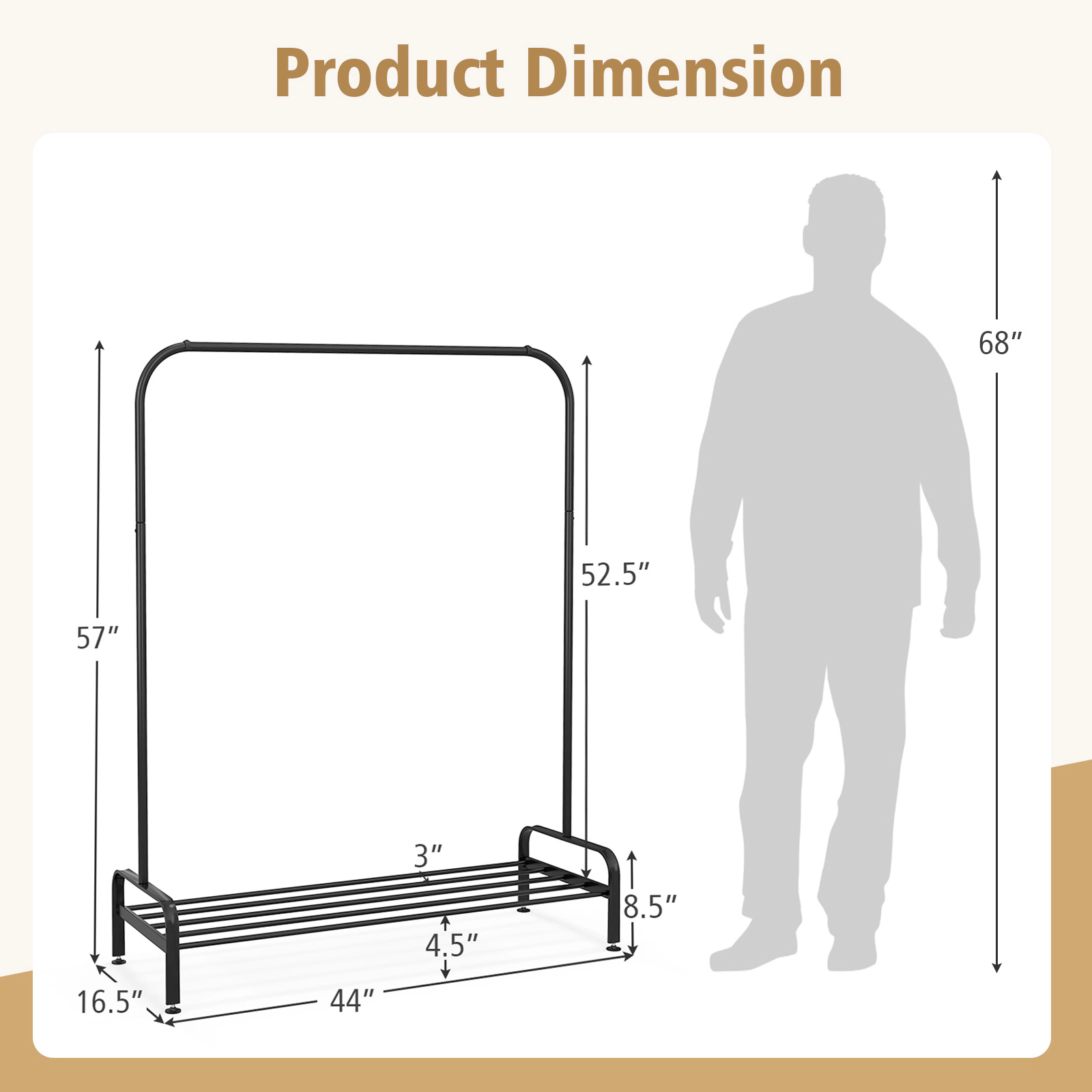 Hivvago Heavy Duty Clothes Stand Rack with Top Rod and Lower Storage Shelf