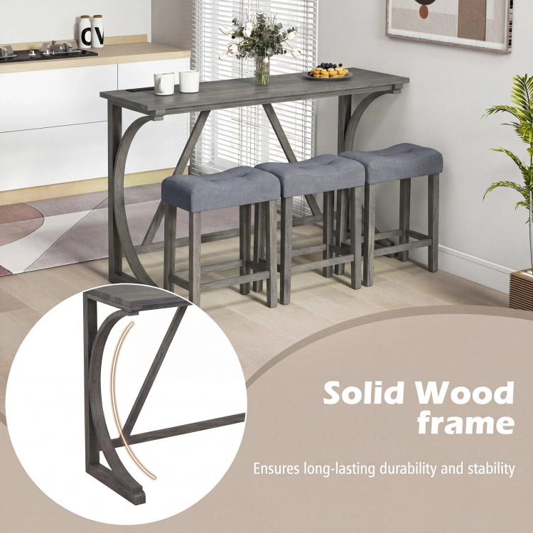Hivvago 4-Piece Bar Table Set With Power Outlet And Upholstered Saddle Seat Stools