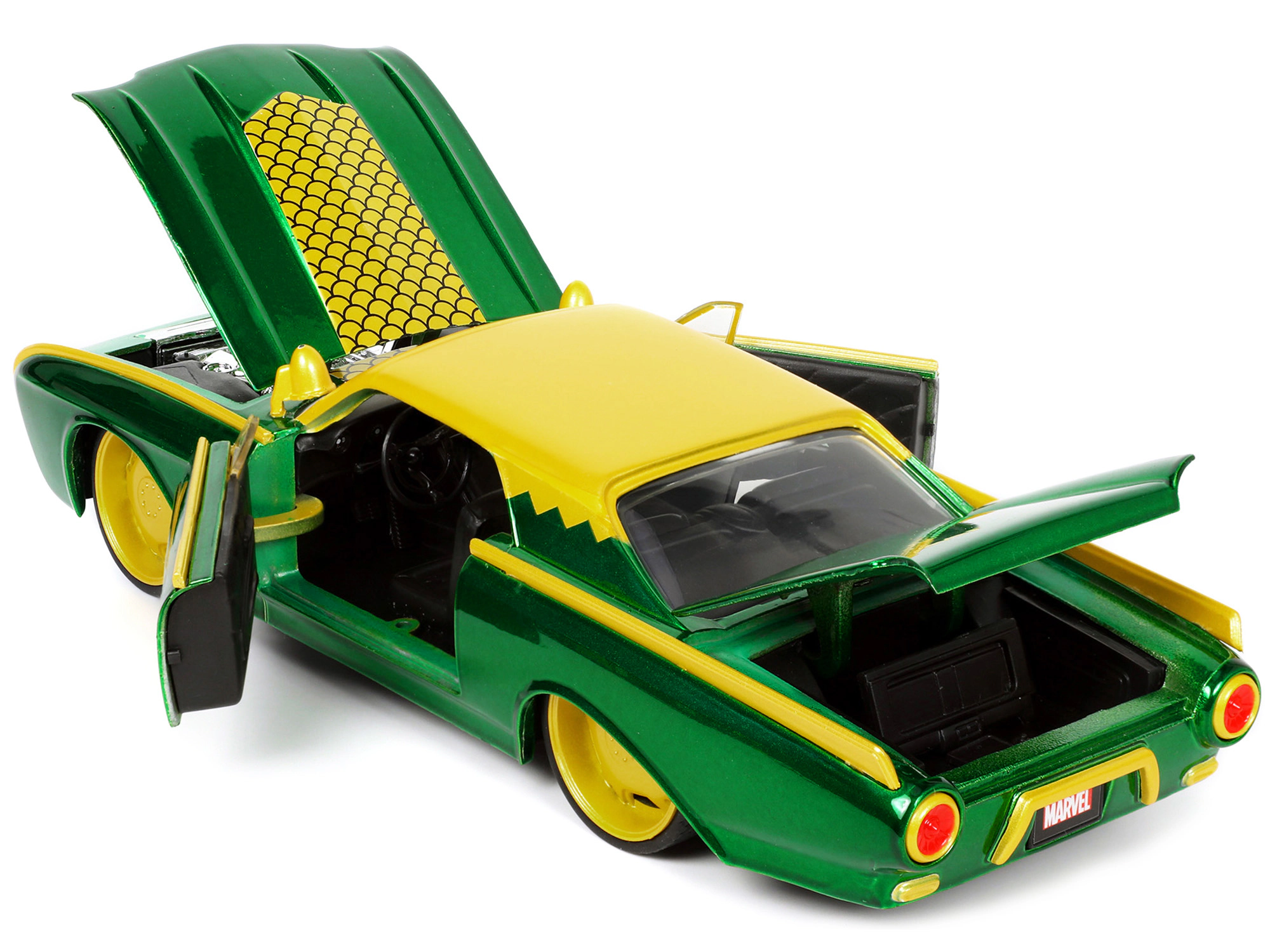 Jada 1963 Ford Thunderbird Green and Yellow Metallic with Hood Graphics and Loki Diecast Figure "Loki"