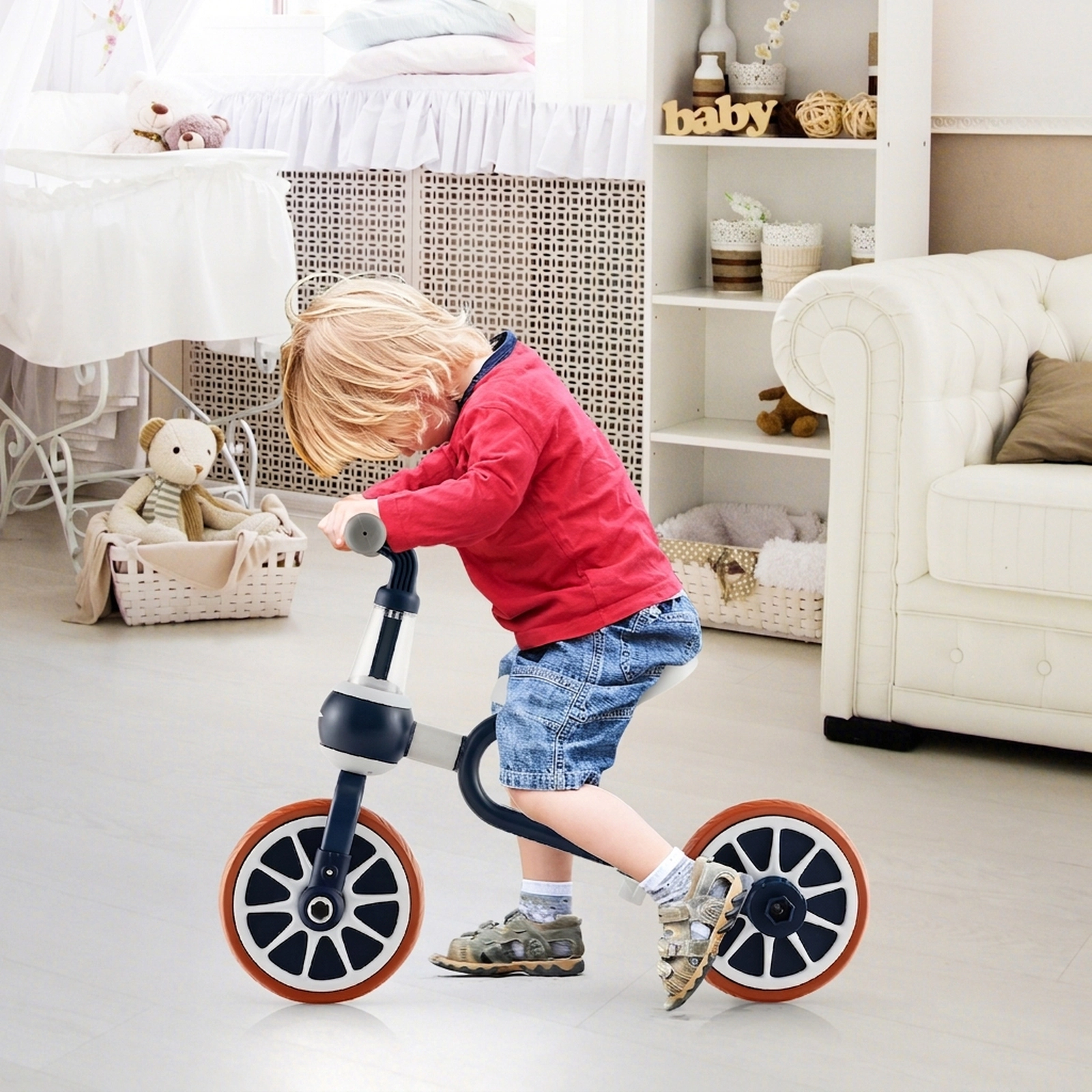 4-in-1 Kids Trike Adjustable Parent Push Handle Detachable Pedals Training Wheels Toddler Balance Bike Ages 2-4 Navy