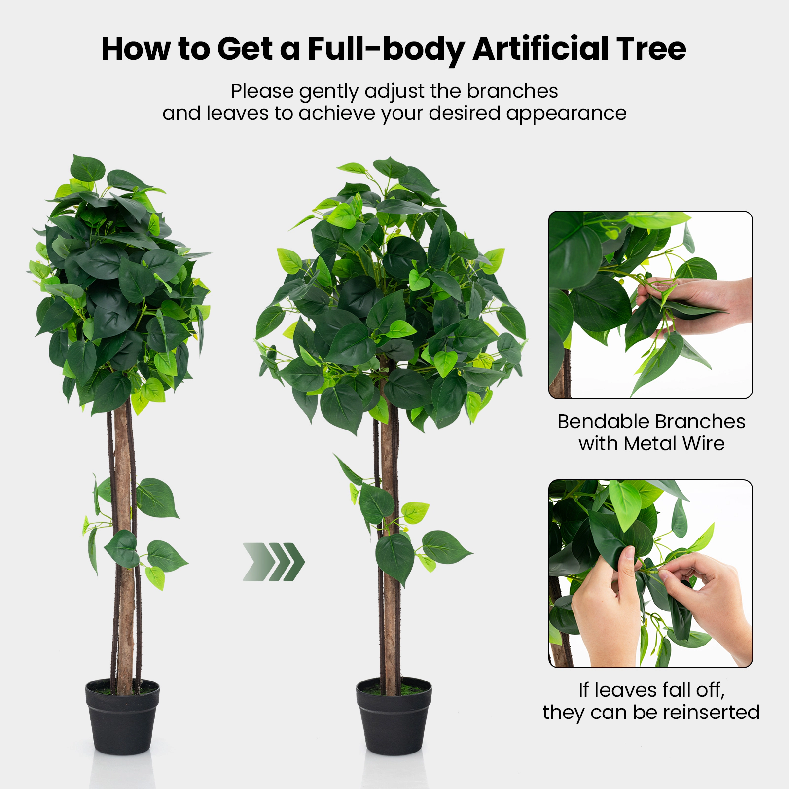 SlickBlue Artificial Hydrangea Tree with Mixed Green Foliage and Cement Filled Pot for Home Decor