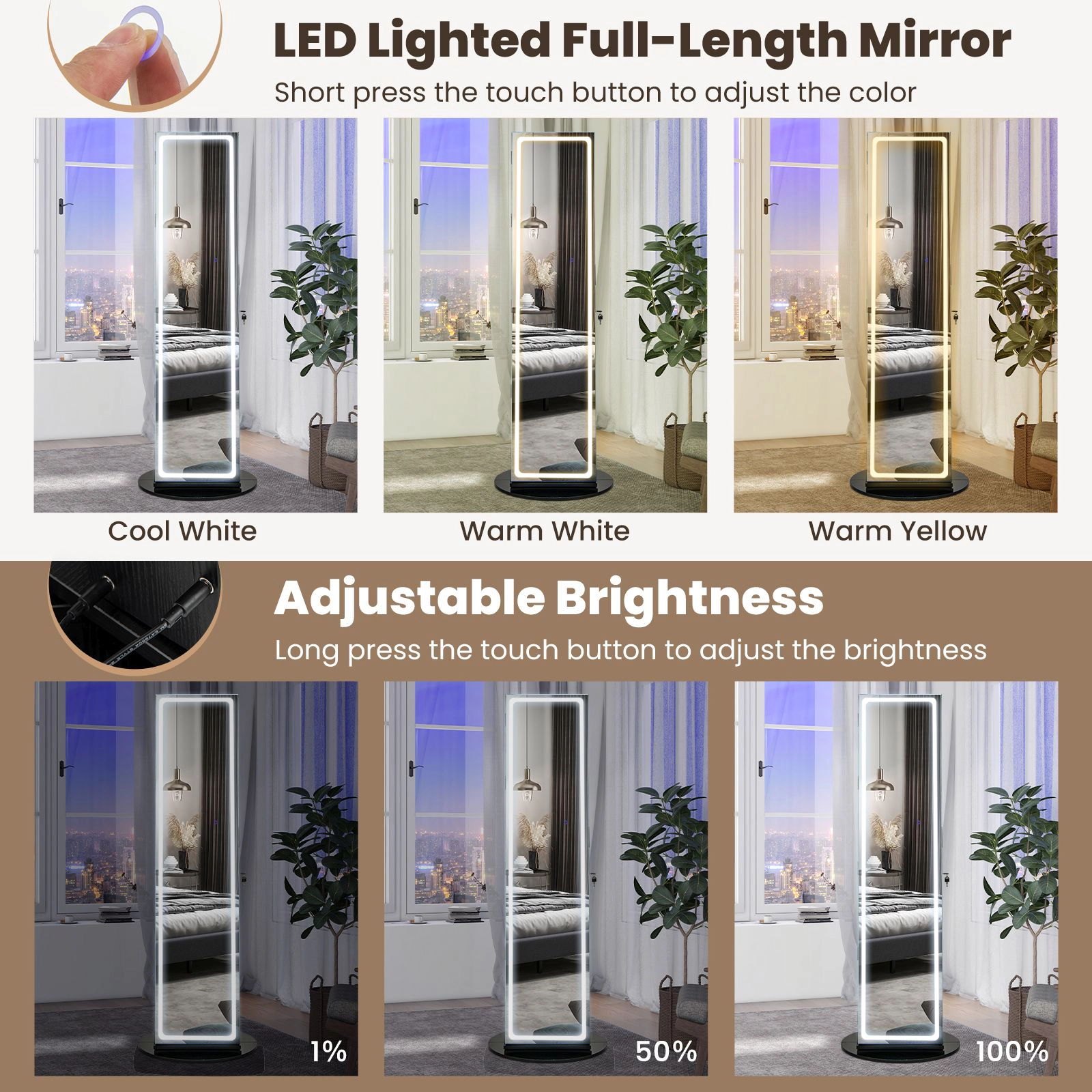 SlickBlue Women Standing Jewelry Armoire with Adjustable LED Mirror