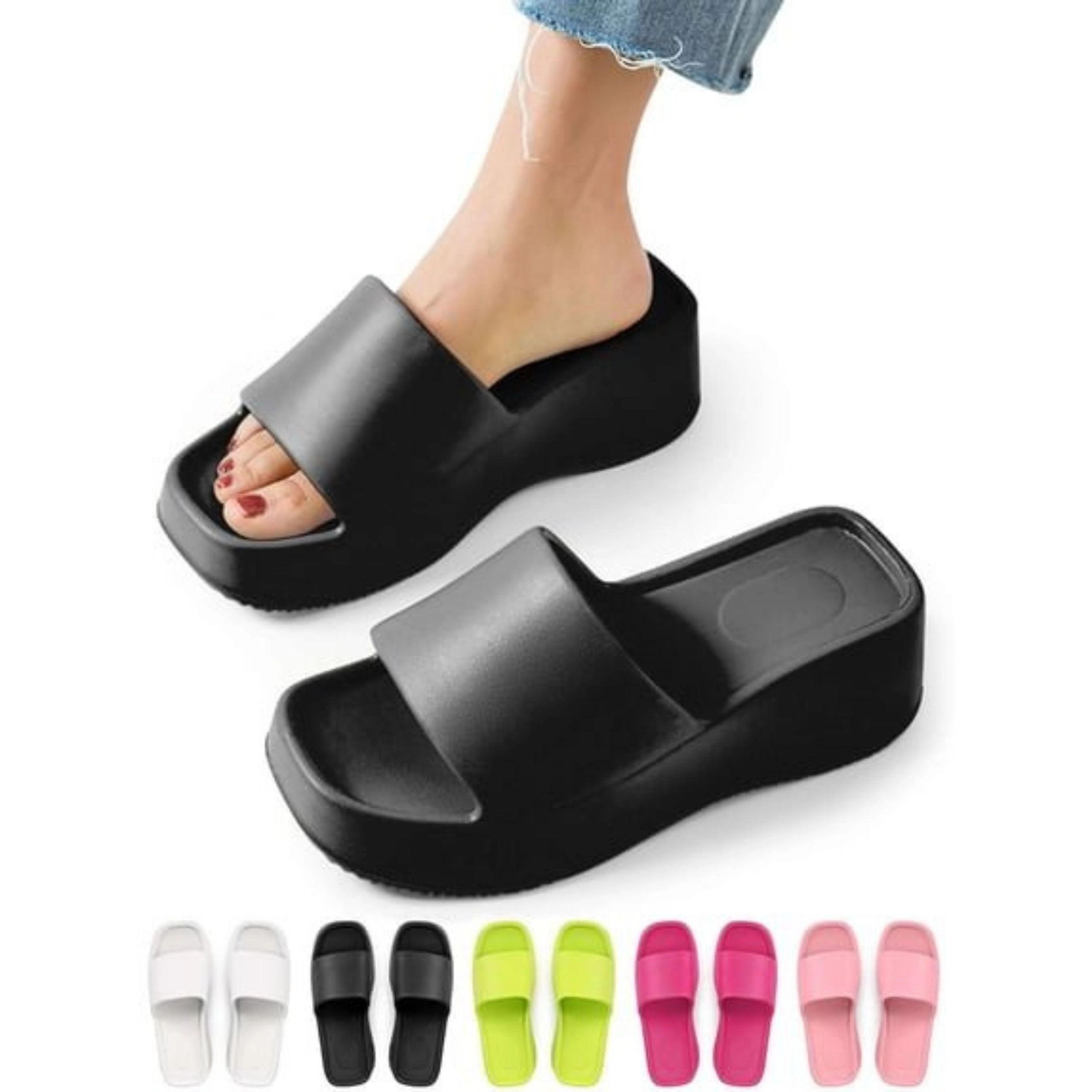Home Collection Women’s Platform Slide Sandals Square Open Toe 8 to 9