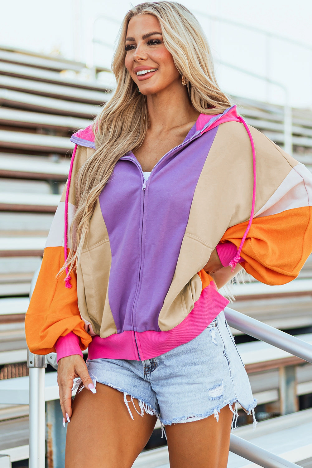 Threaded Pear Women's Remy Patchwork Full Zipped Hoodie