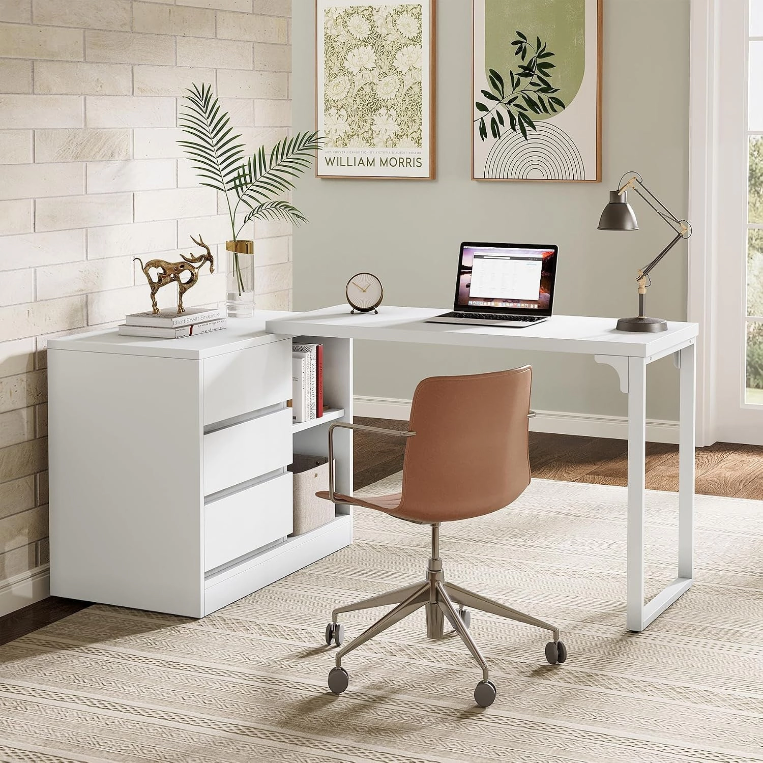 Tribesigns Modern L-Shaped Wood Computer Desk with Drawers