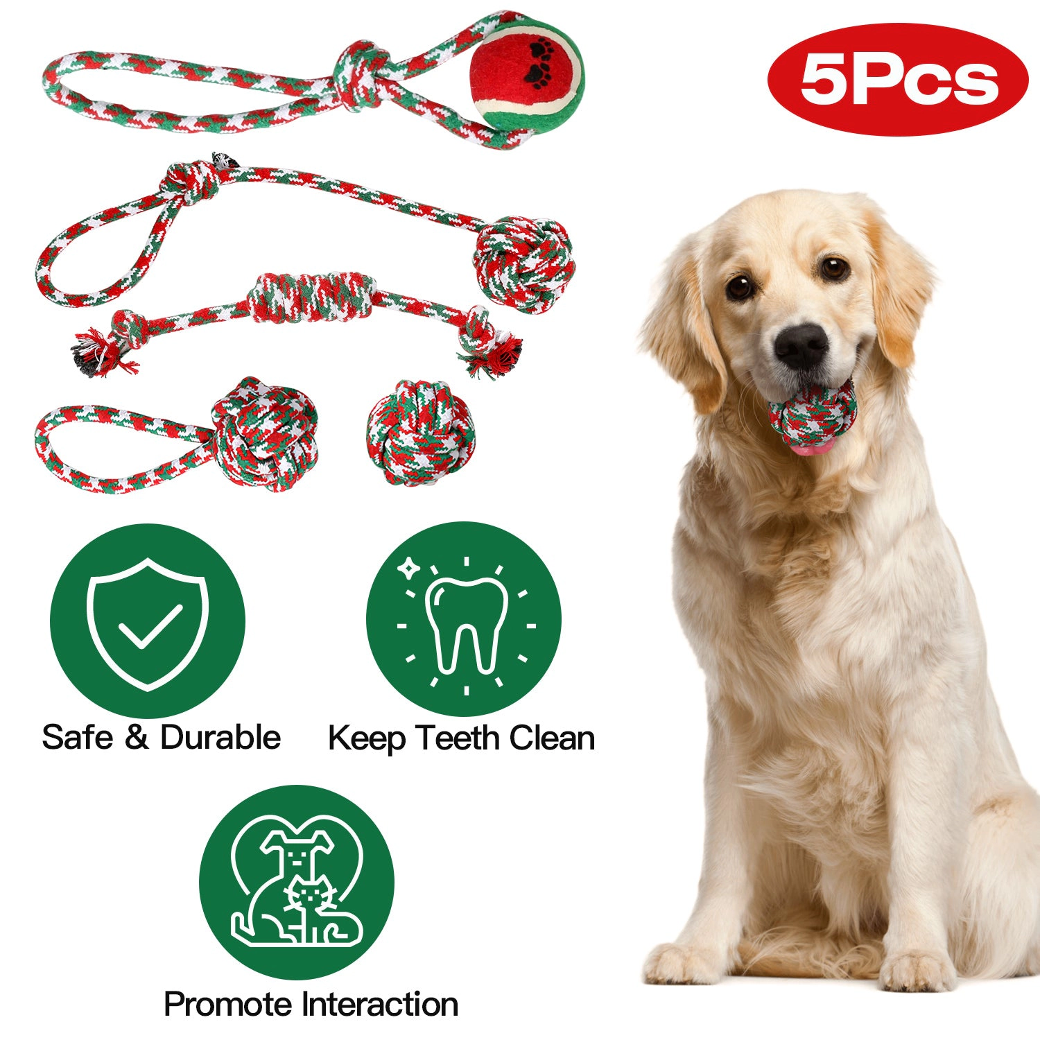 GBruno 5-Piece Christmas Dog Rope Chew Toy Set
