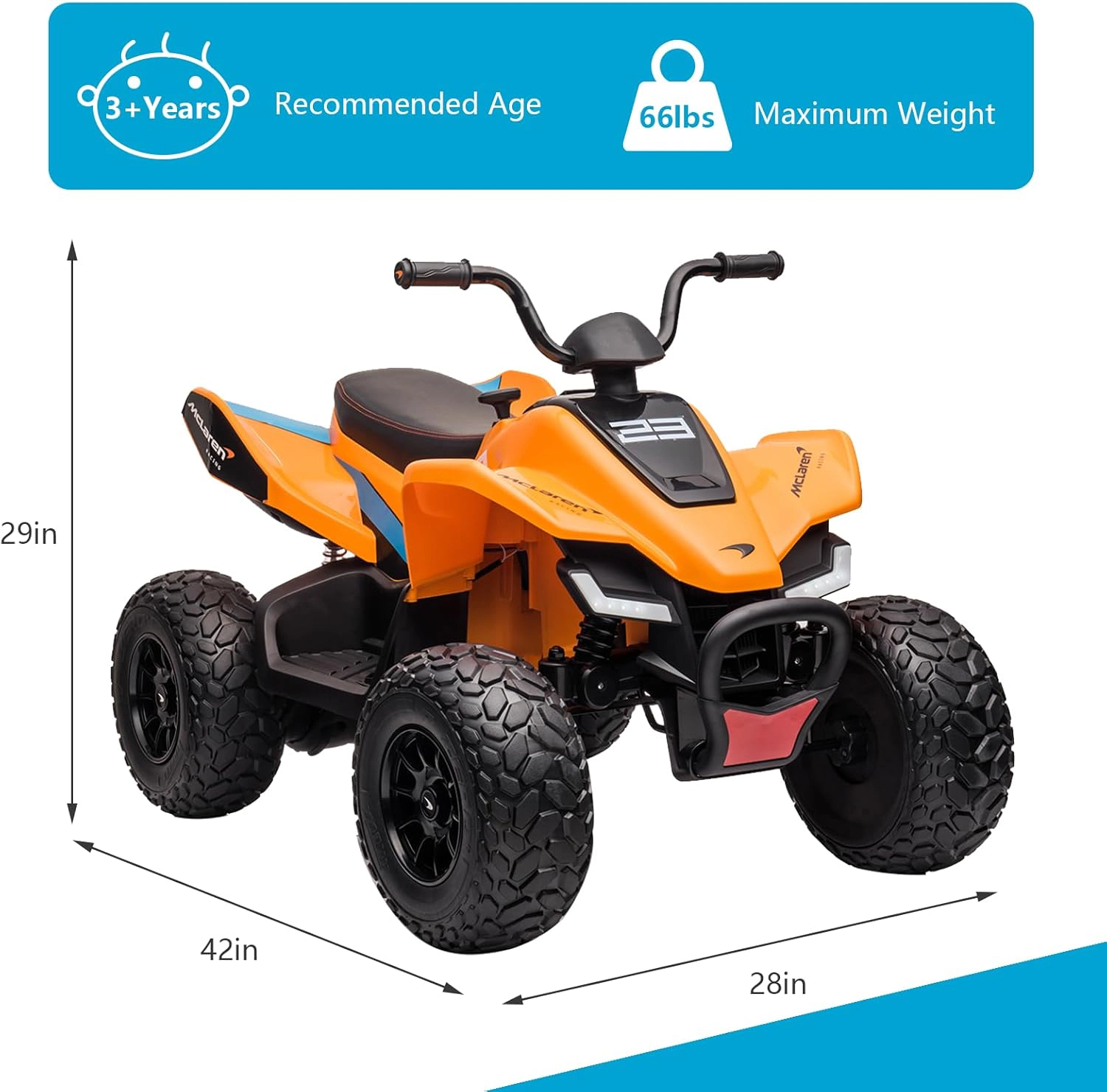 Licensed McLaren 24V Kids Ride-On Car, Electric 4-Wheeler Quad ATV w/ 2 Speeds, LED, Bluetooth & Music