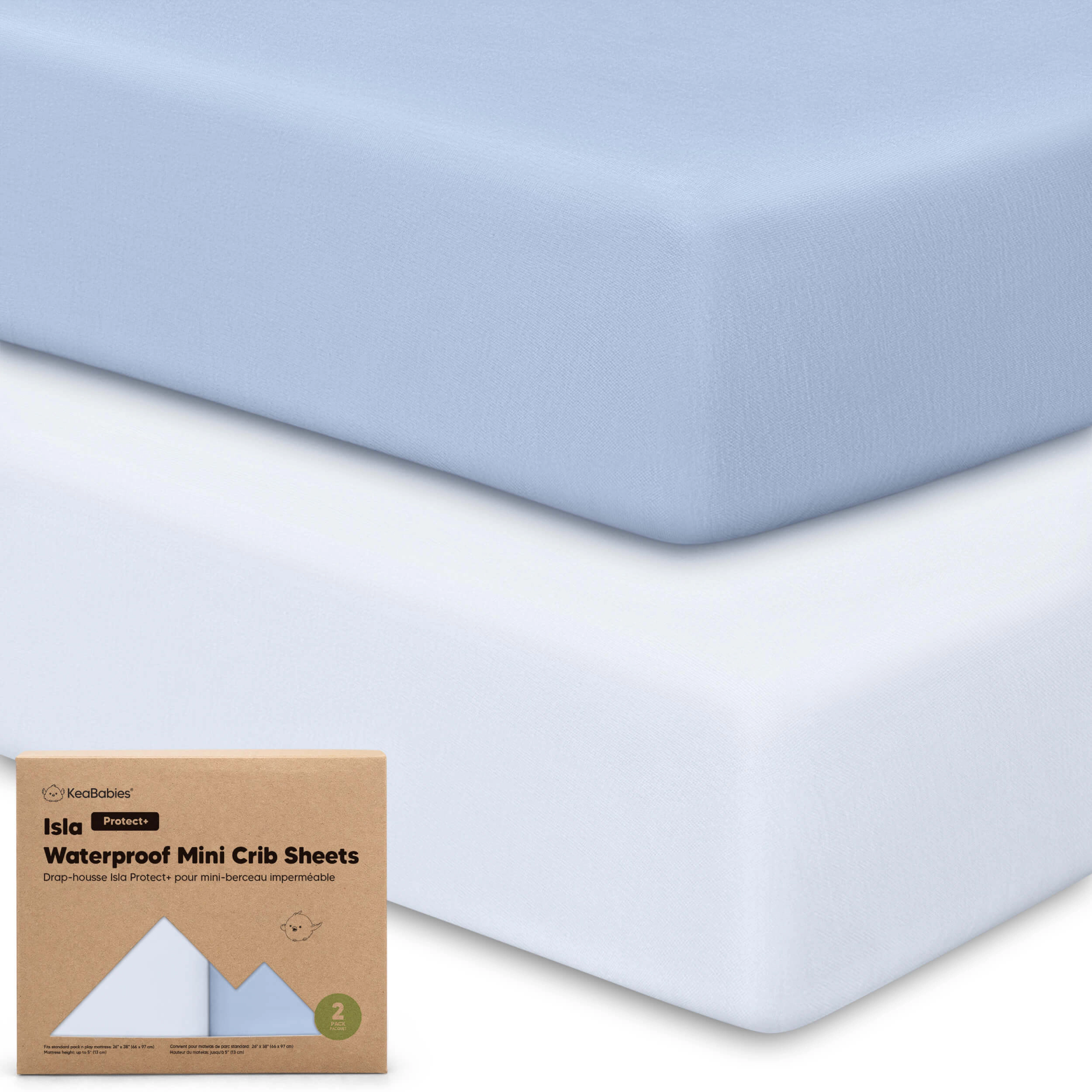KeaBabies 2-Pack Isla [Protect+] Waterproof Mini Crib Sheets