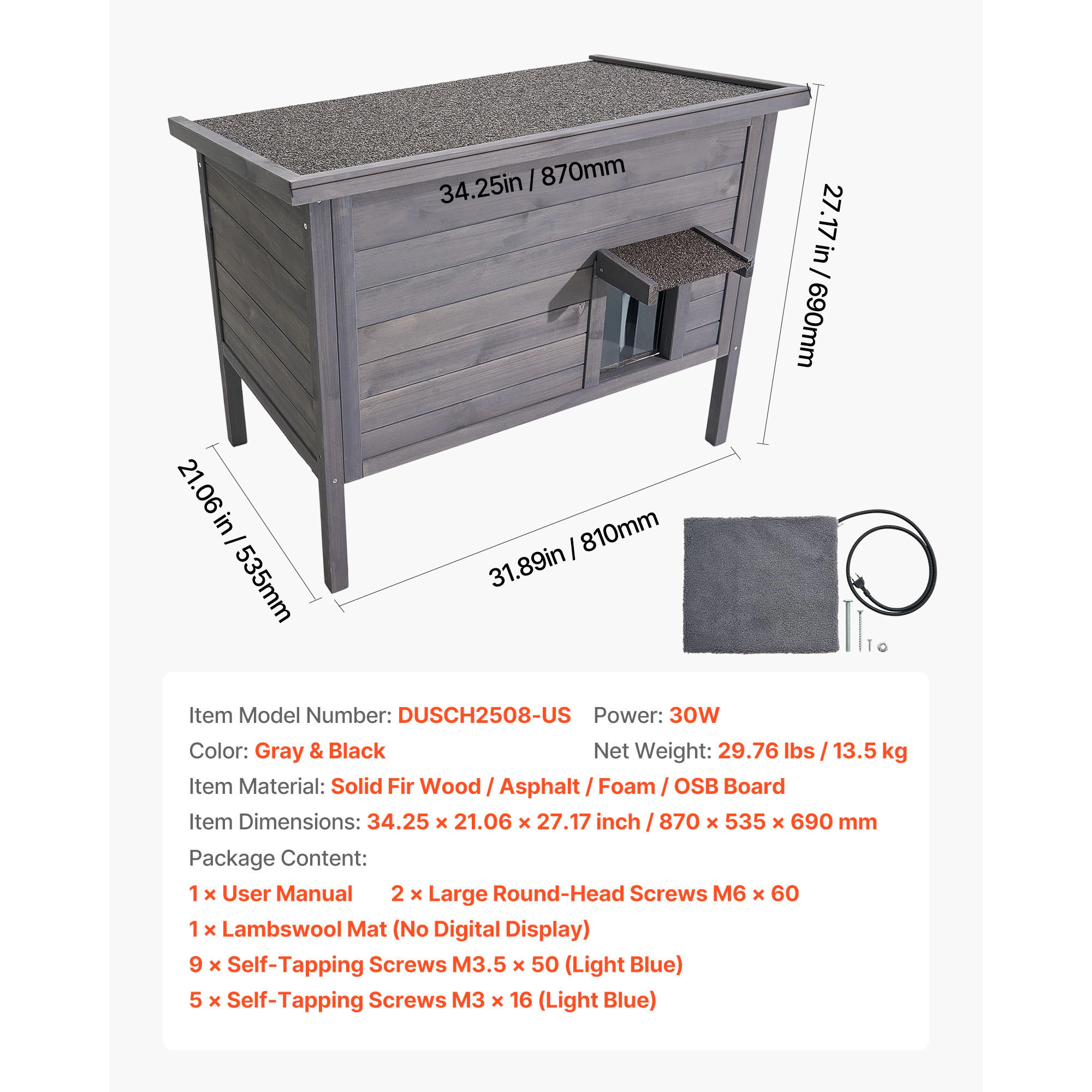 HONGGE Outdoor Wooden Cat House Shelter for Feral Cats Winter with Waterproof Roof