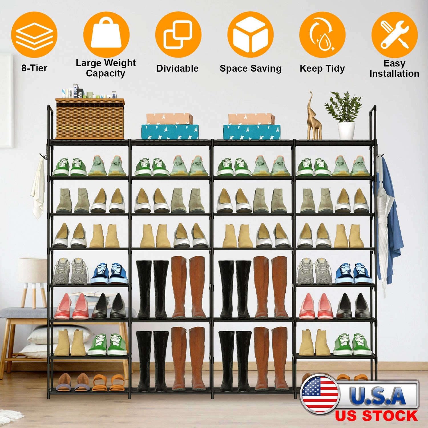 GBruno 8-Tier Metal Shoe Rack