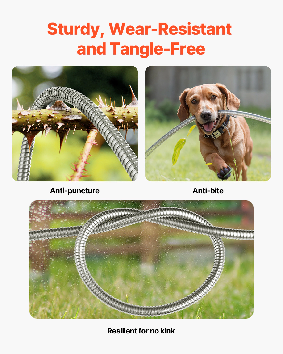 HONGGE 150 ft Stainless Steel Garden Hose, Rust-Proof Lightweight Metal Hose with 10-Function Spray Nozzle