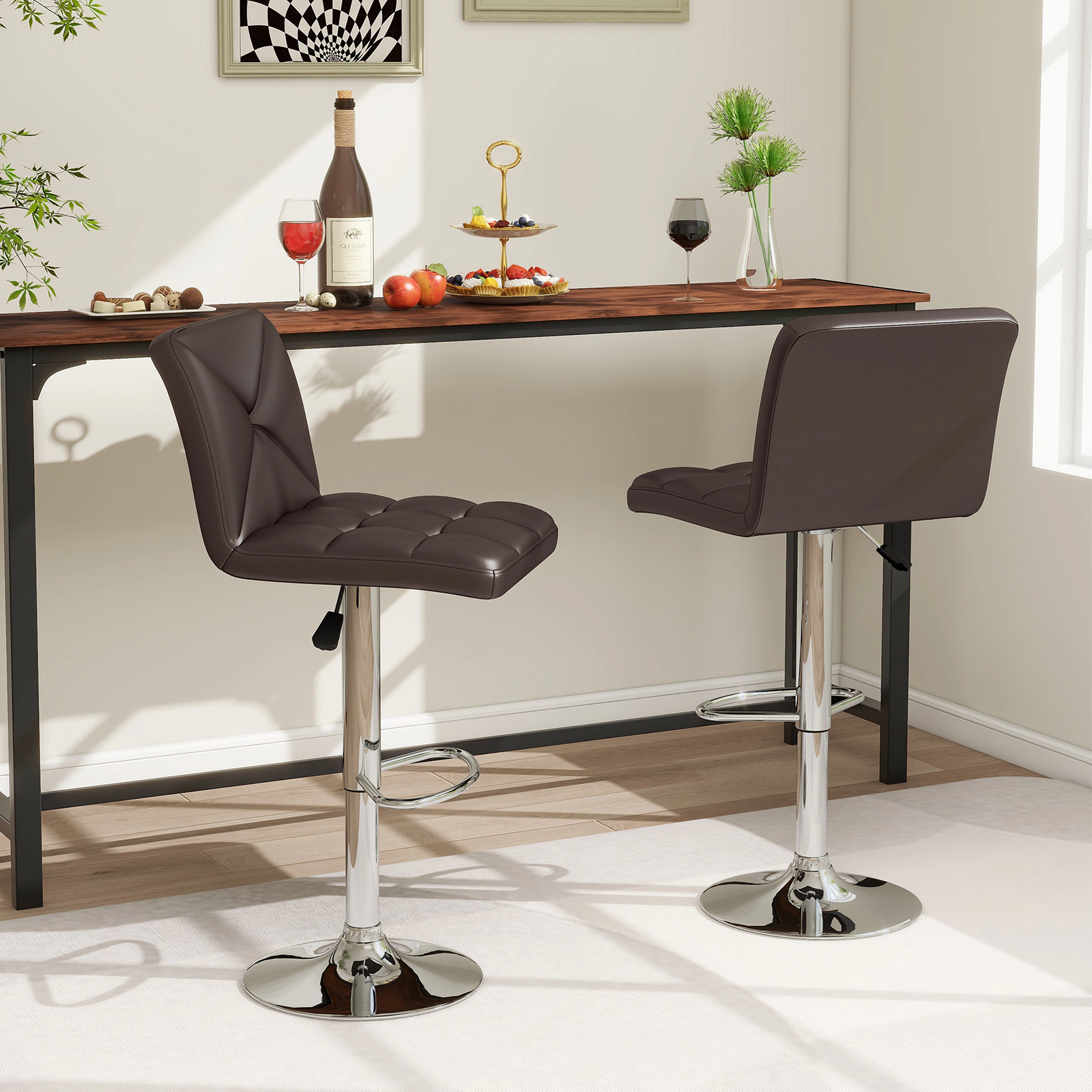 LJG PU Leather Upholstered Bar Stools Set of 2 with Back and Adjustable Height