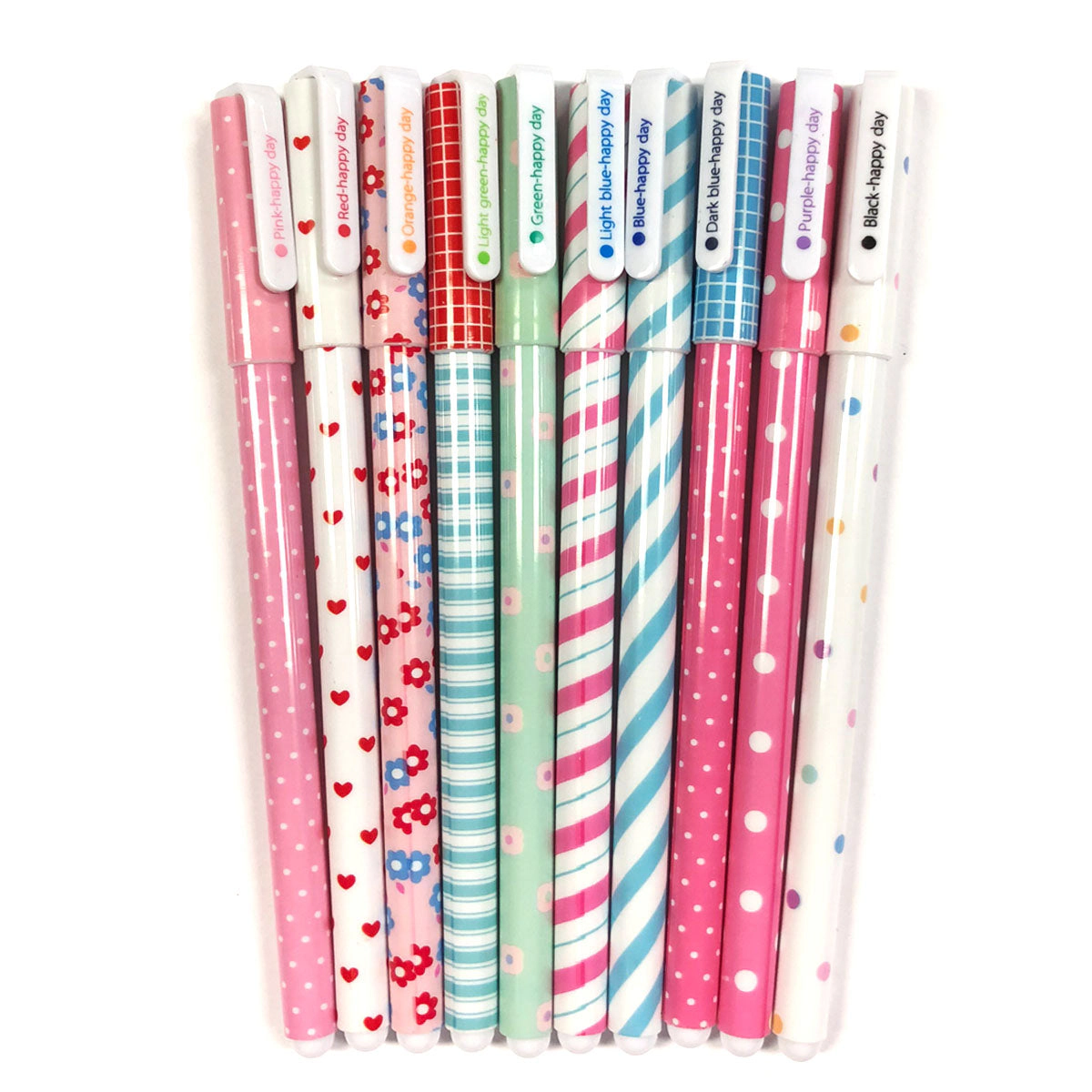 Wrapables Cute Novelty Gel Ink Pens, 0.5mm Fine Point, Hearts and Stripes Multicolor Ink, Set of 10