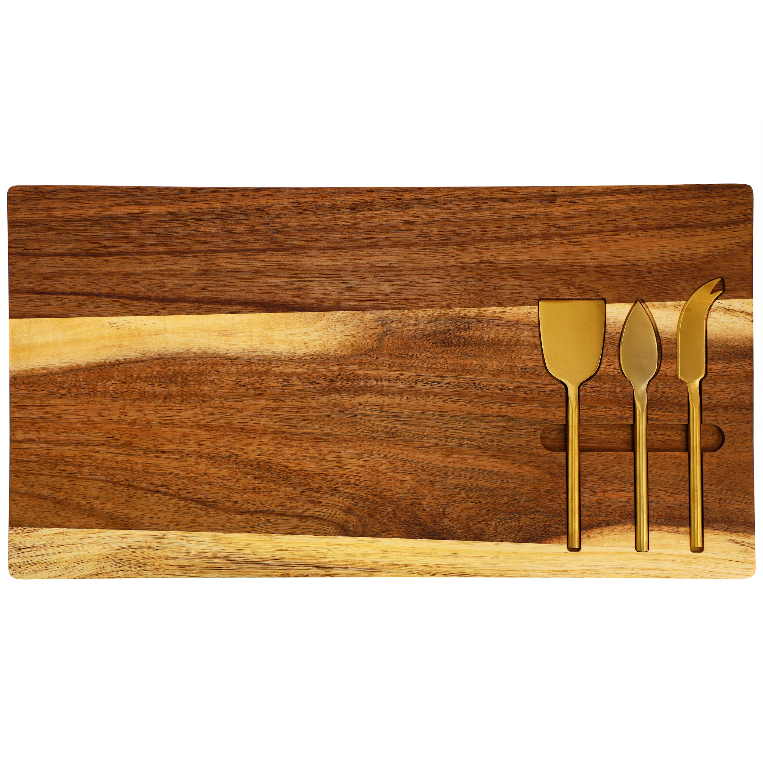 MegaChef 21 x 11 Inch Acacia Wood Cheese Board with 3 Piece Knife  Set