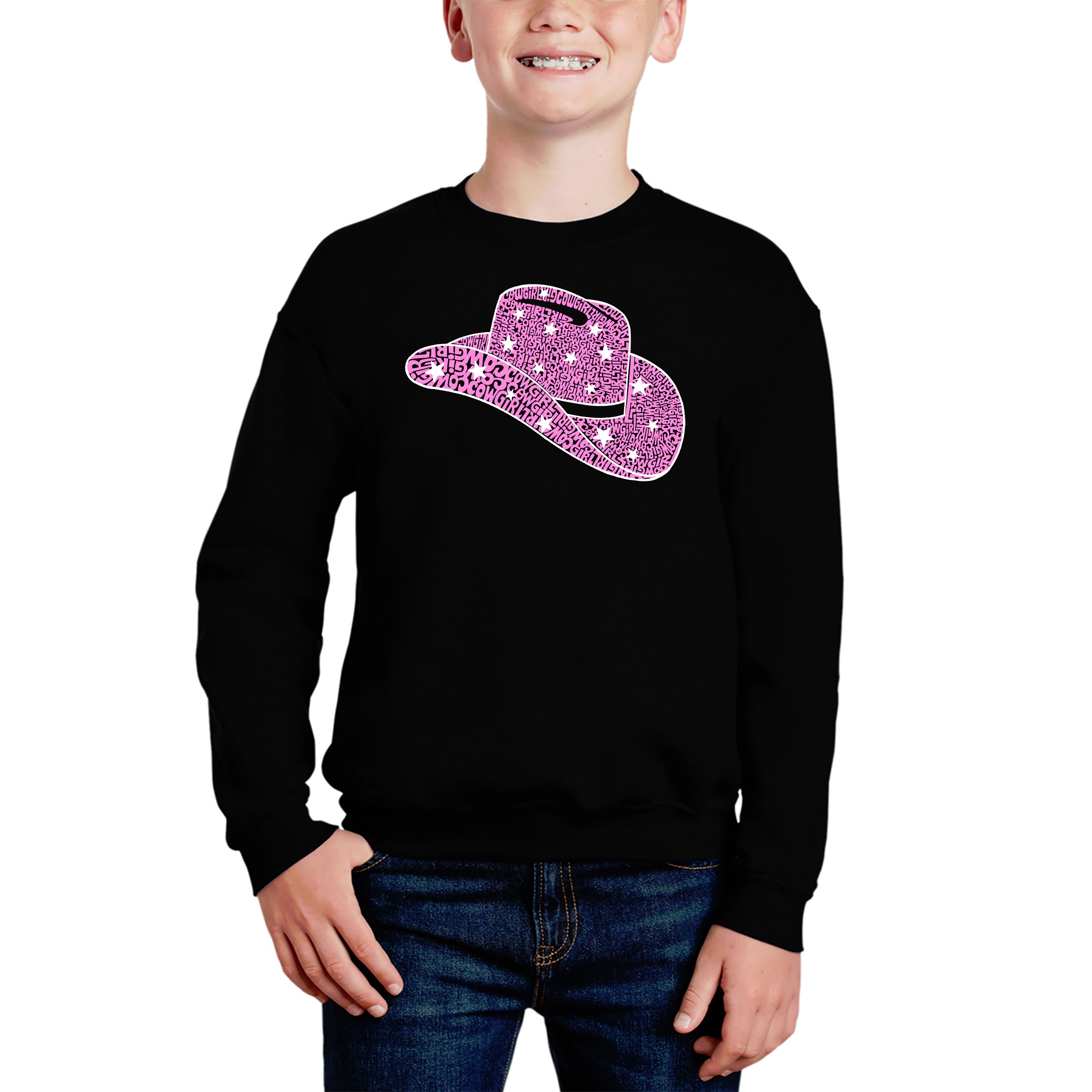 LA Pop Art Boy's Word Sweatshirt - Cowgirl Hat