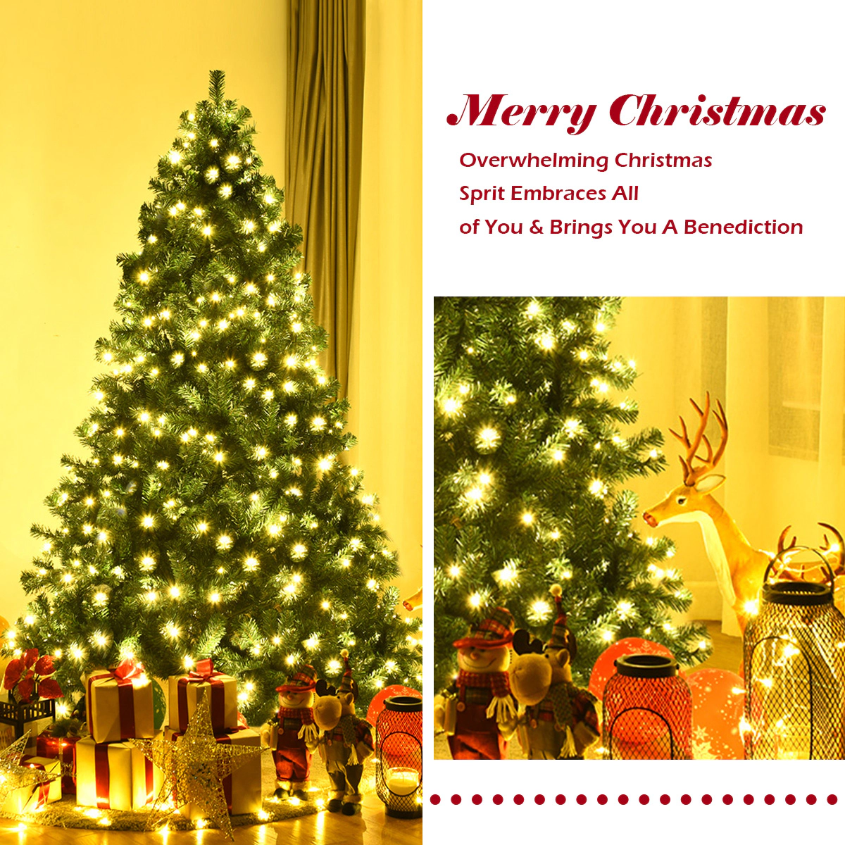Costway 7/7.5/8Ft Pre-Lit Hinged PVC Christmas Tree 300/400/430 LED Lights