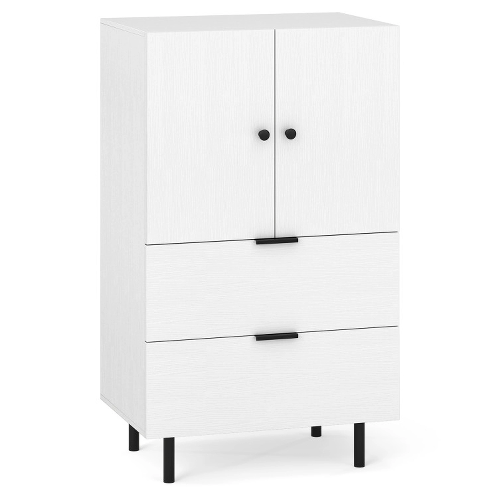 SUGIFT 2-Door Narrow 2 Drawers Metal Legs Sideboard Buffet Cabinet 23.5-in x 16.5-in x 40-in 155-lb Capacity White