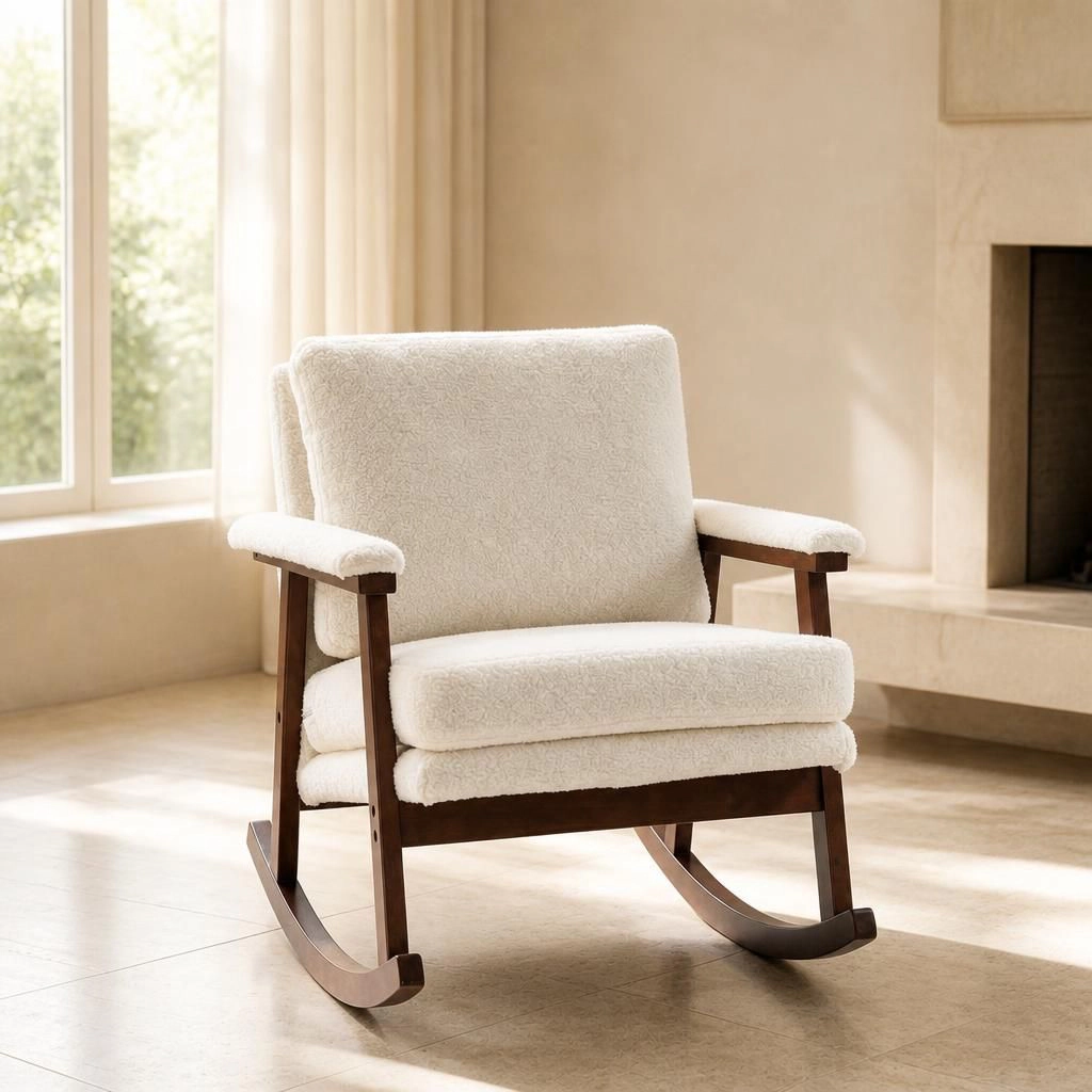 GOODSILO Soft Upholstered Teddy Fabric Rocking Chair