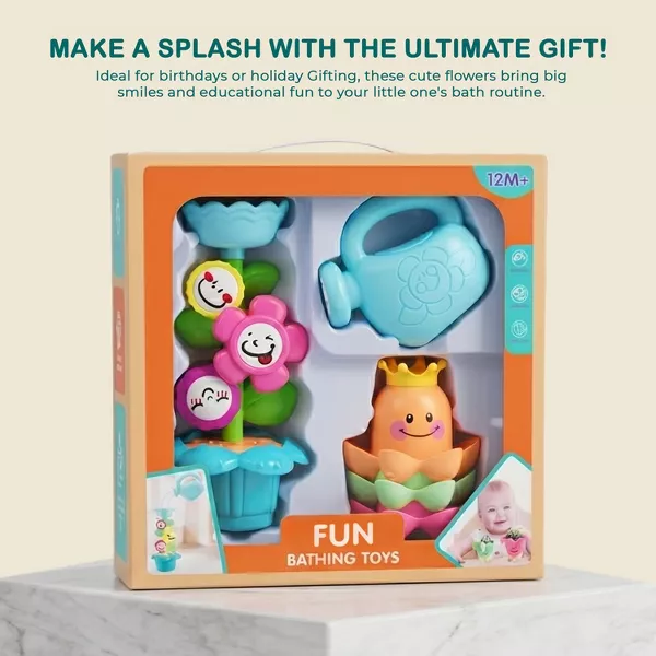 Sperric 3 Pieces Bath Toys for Toddlers, Flower Waterfalls Waterwheel Bathtub Toys with Suction Cup for Toddlers 1-3