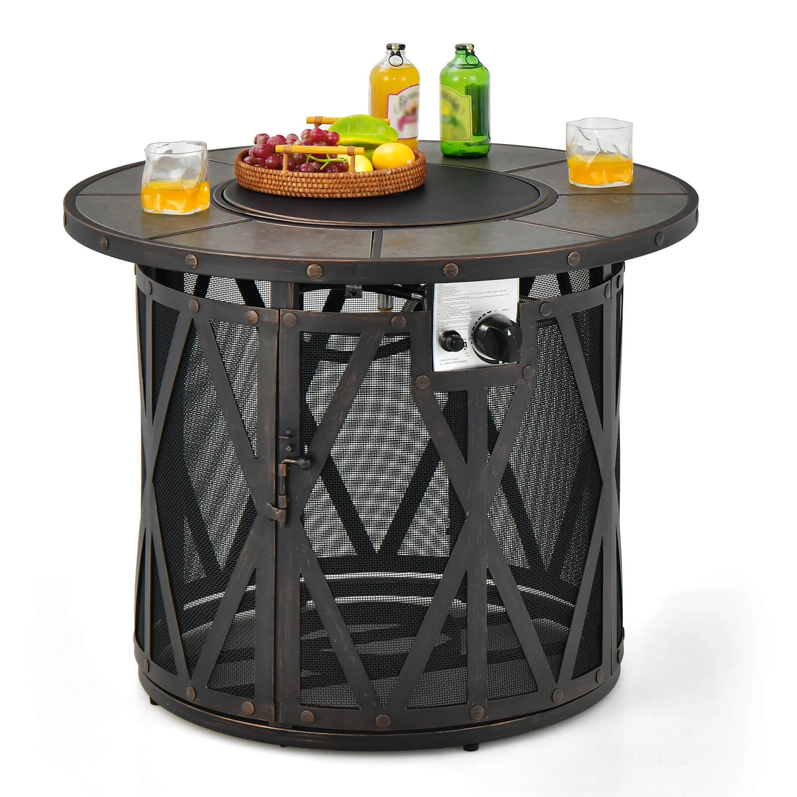 SUGIFT 32-Inch Propane Fire Pit Table, 30,000 BTU, Ceramic Tile Top, Fire Glass and PVC Cover