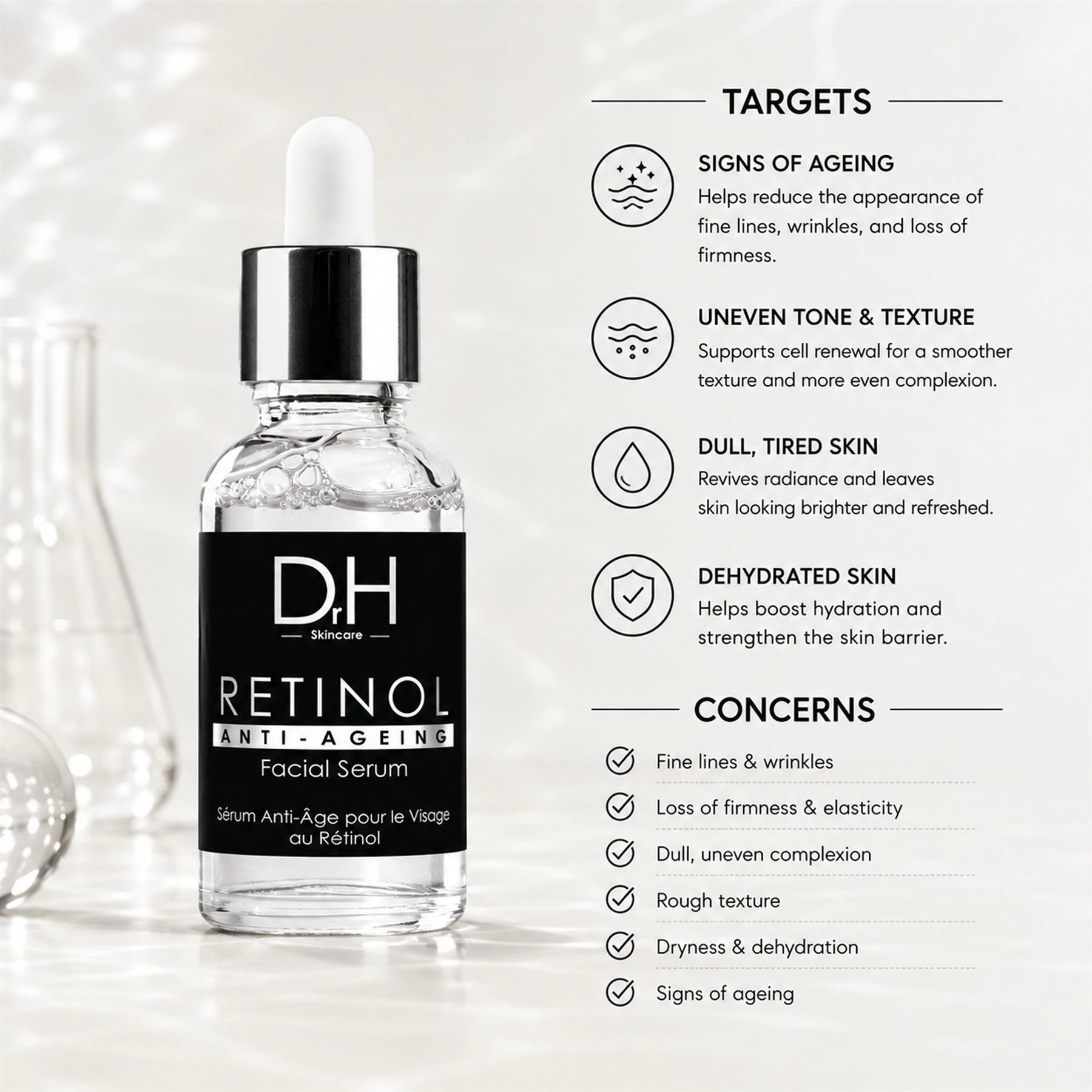 Dr H Anti-Ageing Retinol Facial Serum 30ml - Fine Lines, Wrinkles & Firming